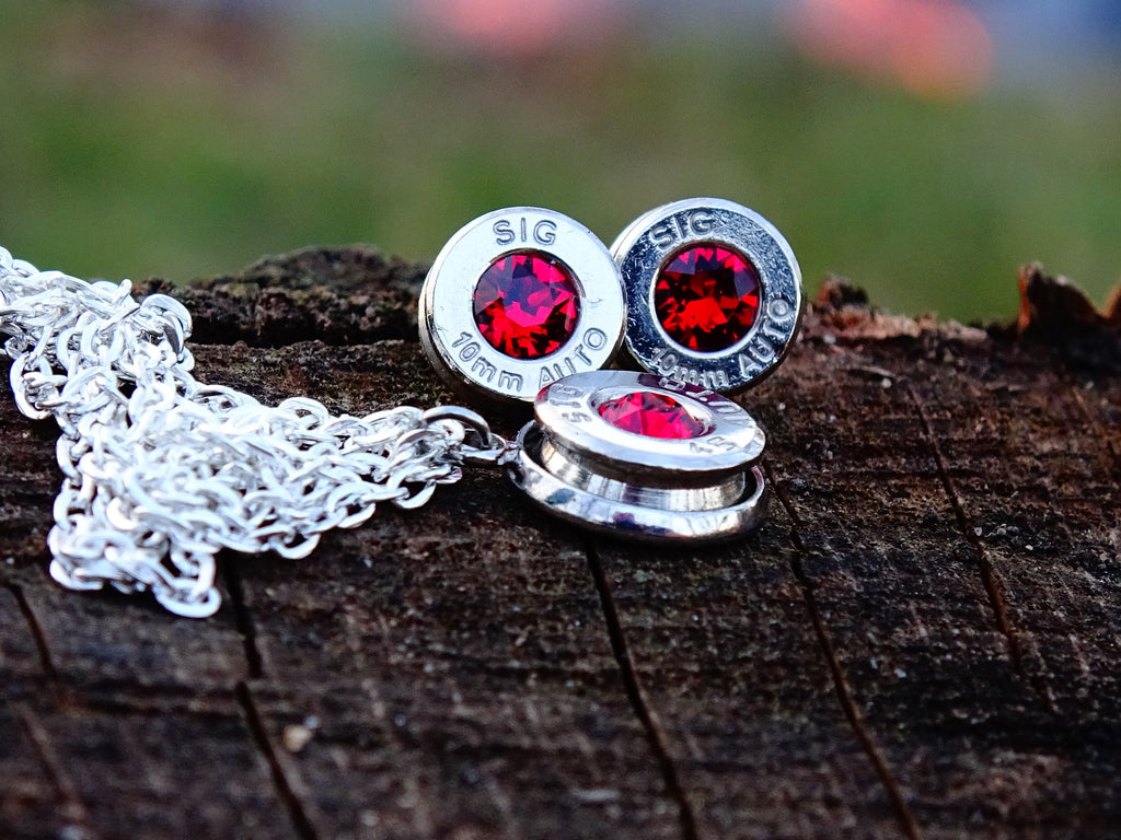 Bullet earrings & necklace garnet (etsy image id: 2299801425)