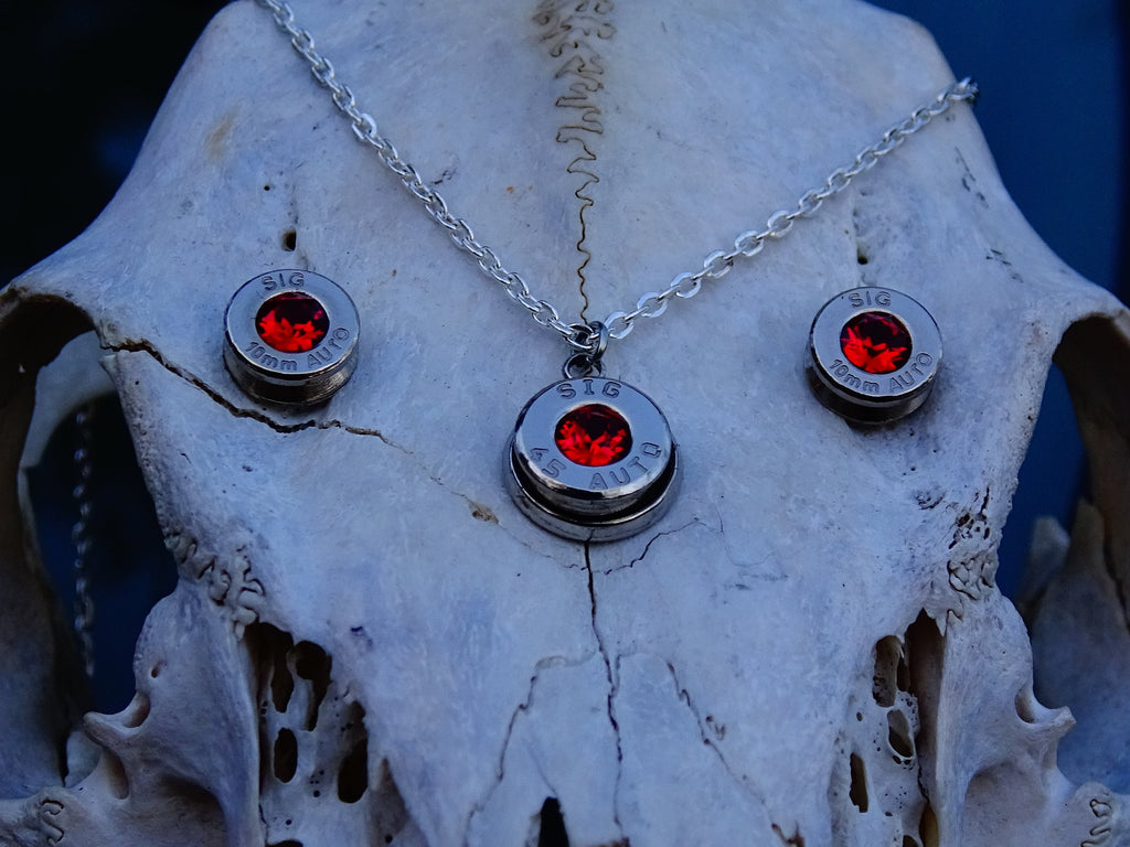 Bullet earrings & necklace garnet (etsy image id: 2299801865)