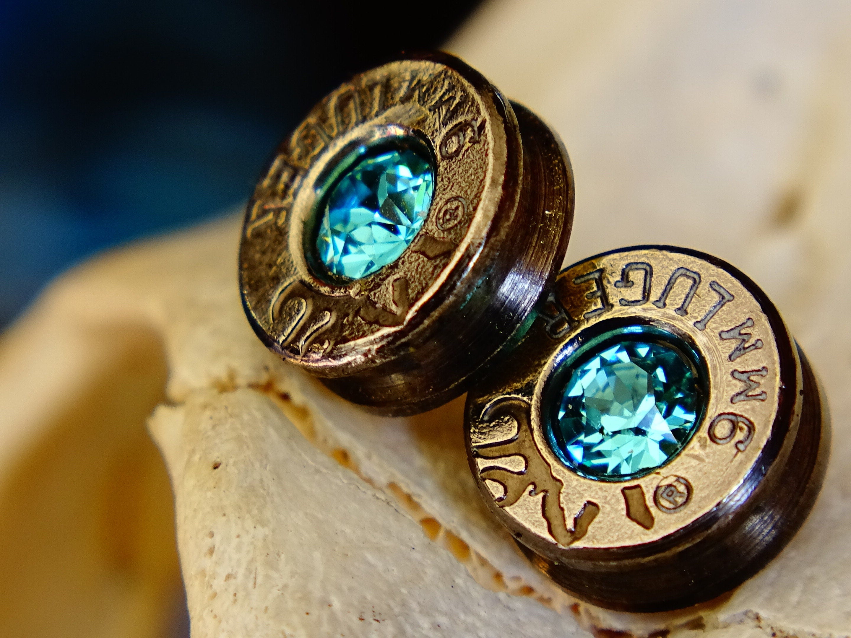 Bullet earrings gun metal clear crystal (etsy image id: 2305802943)