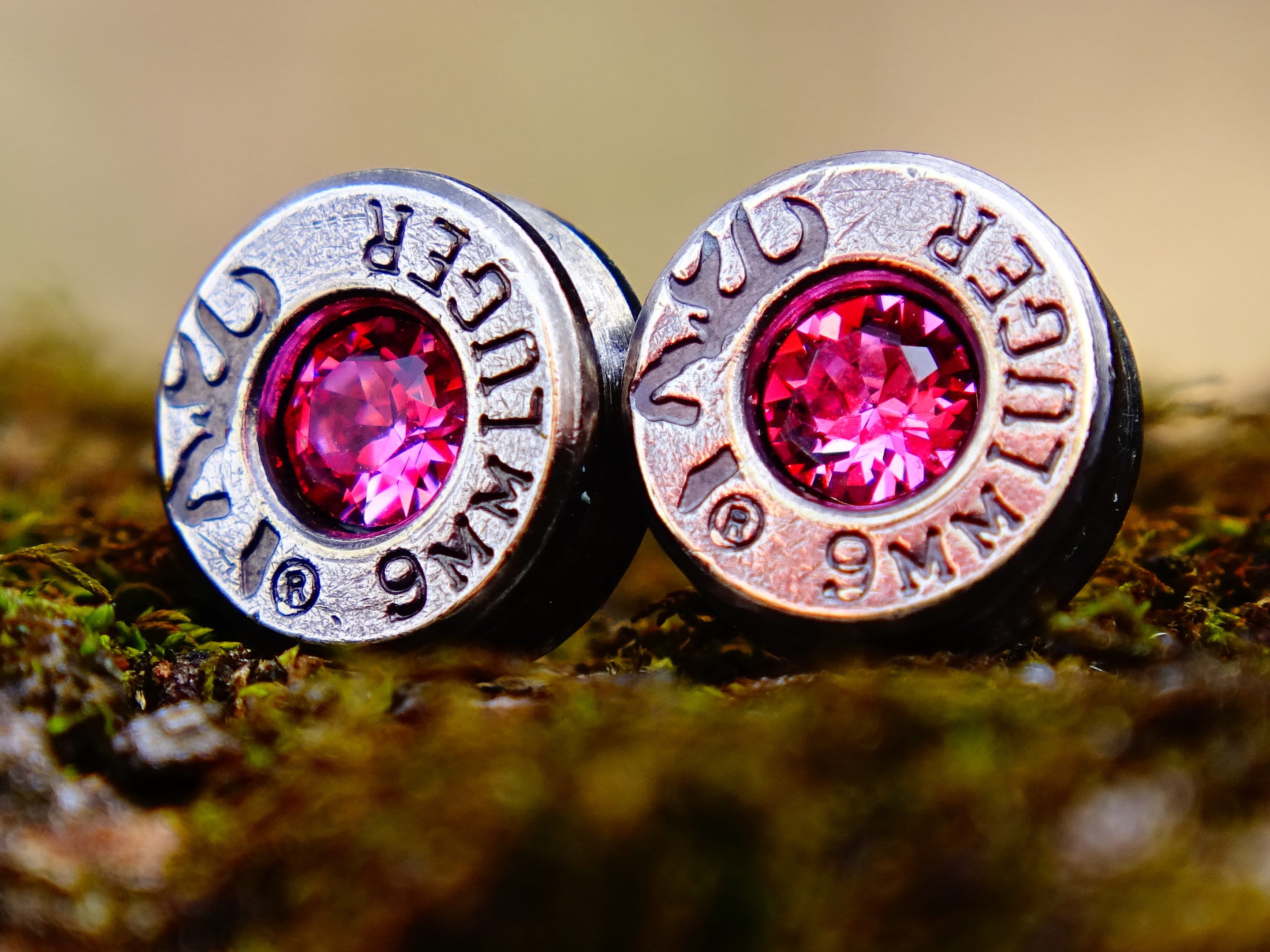 Bullet earrings gunmetal pink tourmaline (etsy image id: 2306405235)