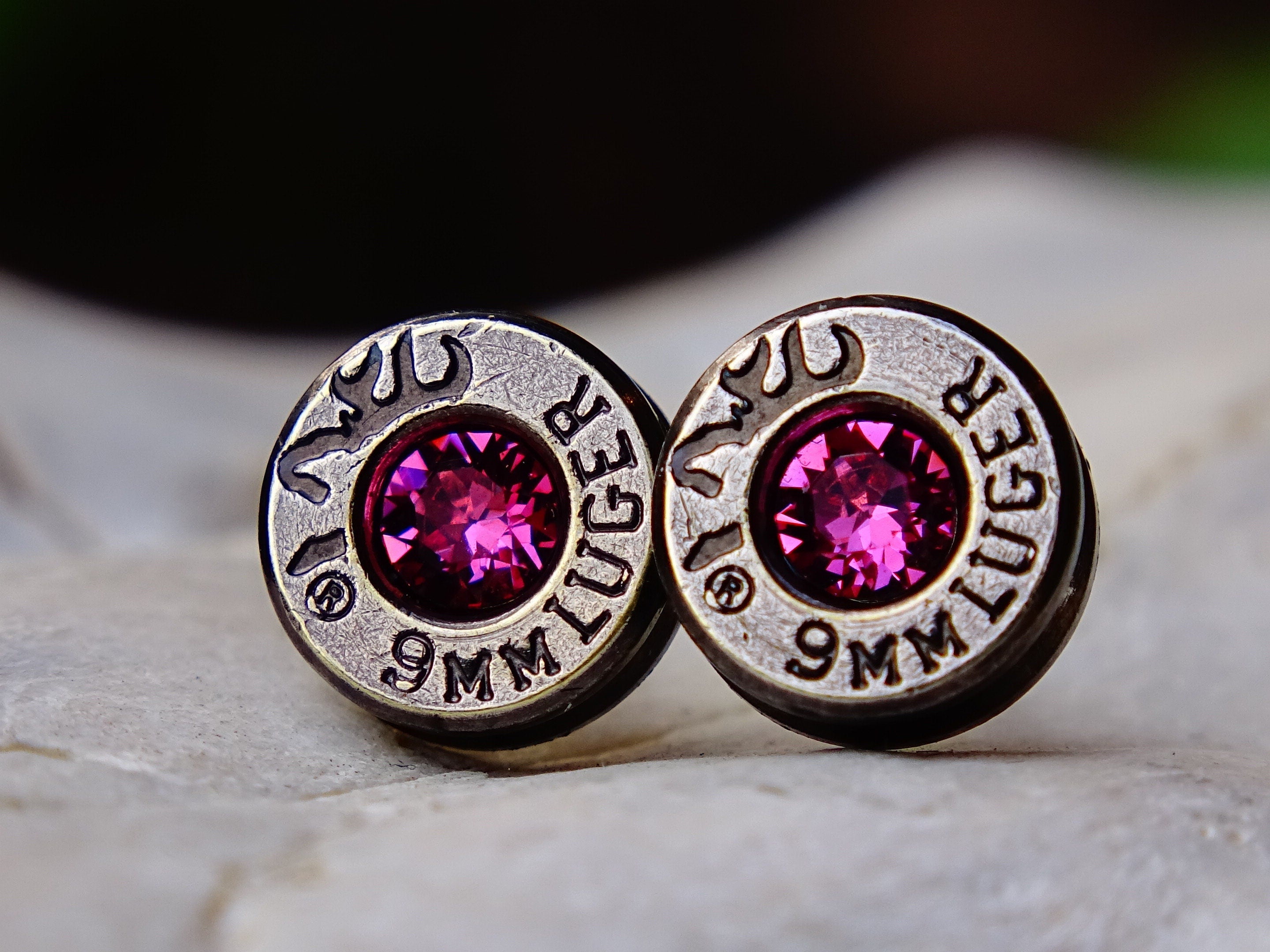 Bullet earrings gunmetal pink tourmaline (etsy image id: 2306405521)