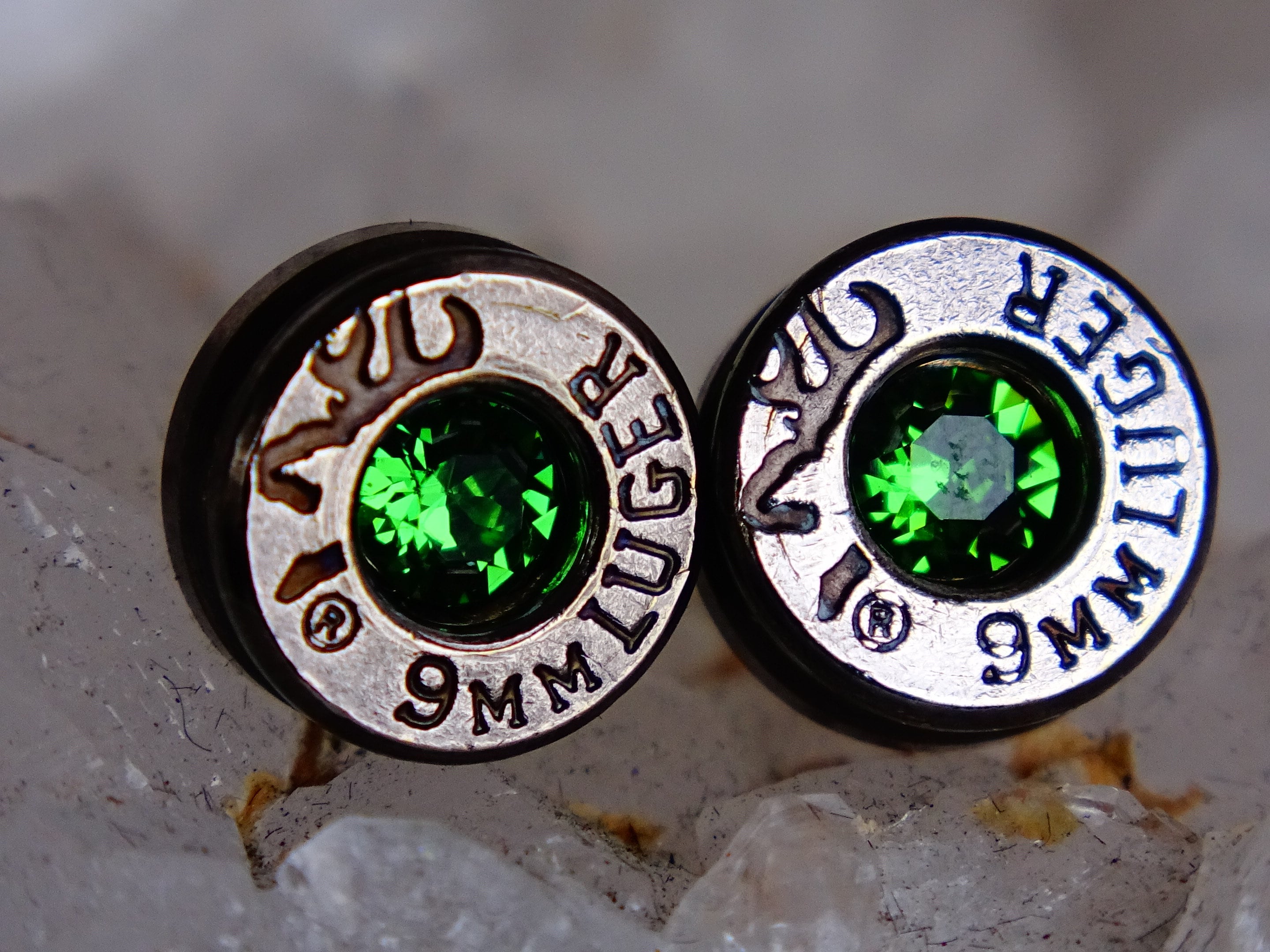 Bullet earrings gunmetal green (etsy image id: 2306452845)