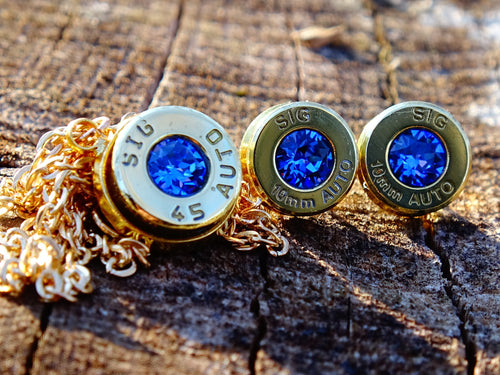 10mm bullet earrings & necklace sapphire (etsy image id: 2317478353)
