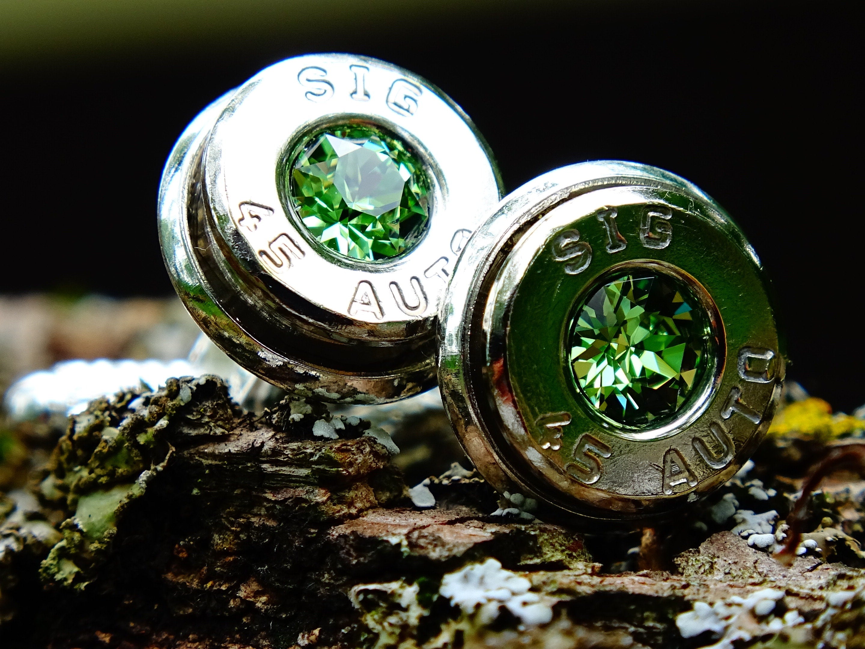 Bullet cufflinks .45 ACP peridot (etsy image id: 2329772078)