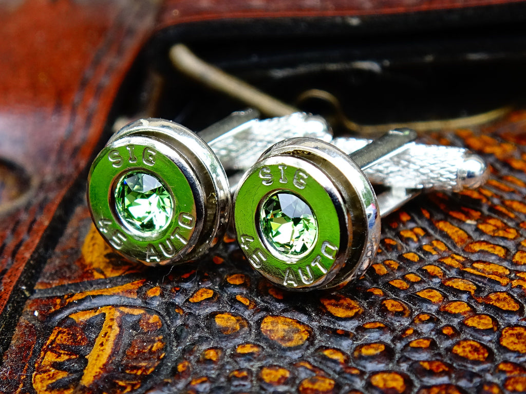 Bullet cufflinks .45 ACP peridot (etsy image id: 2329774316)