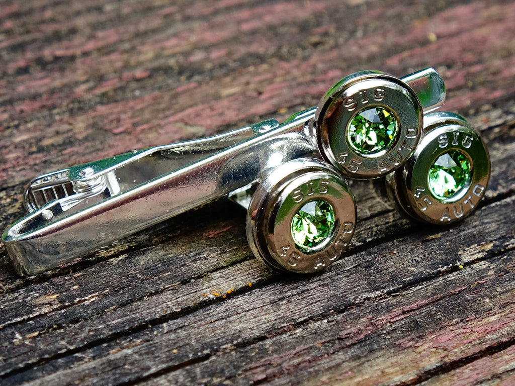 Bullet cufflinks & tie clip set peridot (etsy image id: 2329792202)