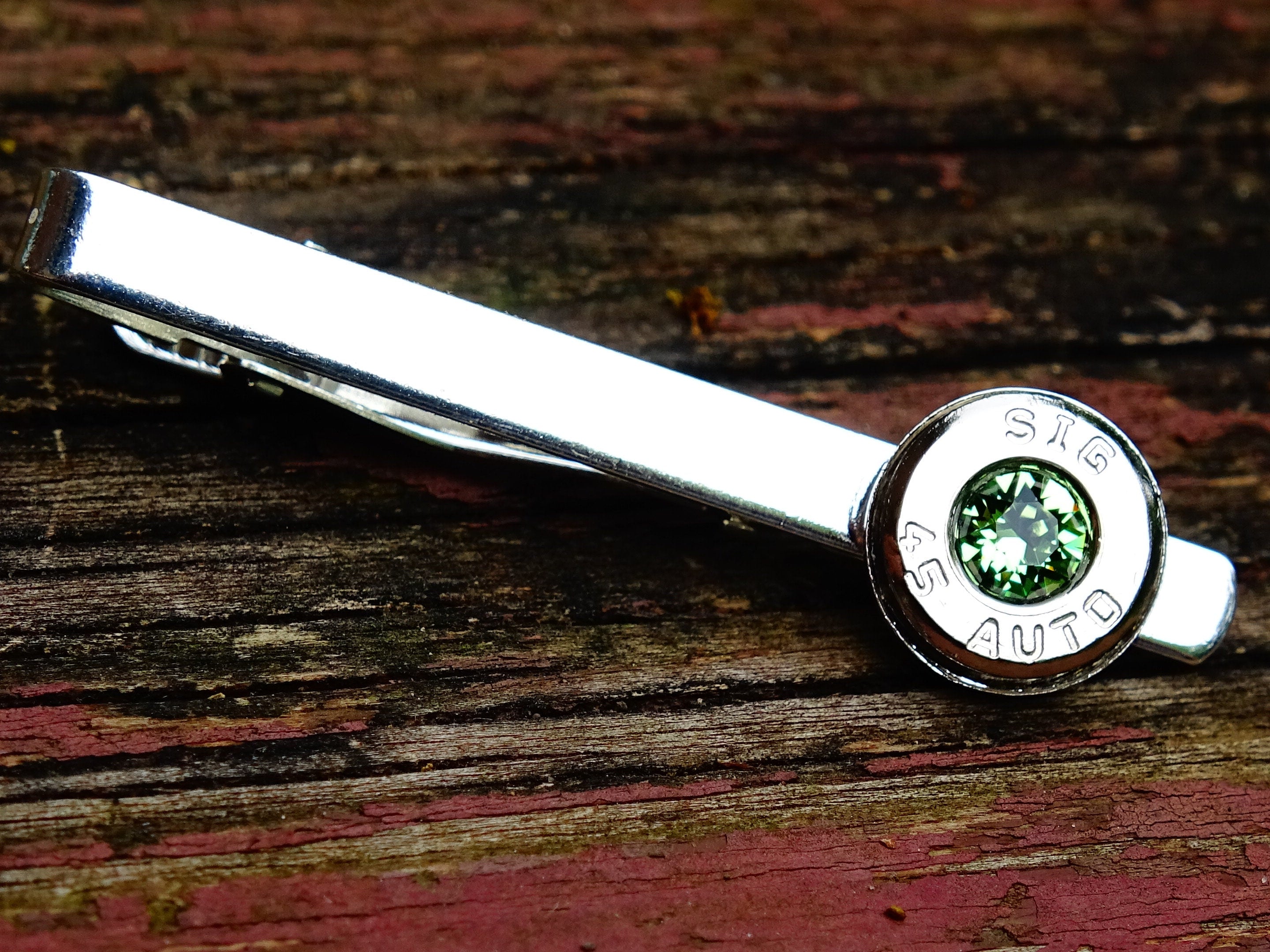 Bullet cufflinks & tie clip set peridot (etsy image id: 2329792374)