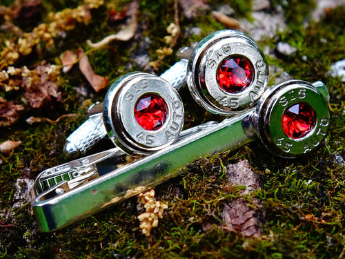 Bullet cufflinks & tie clip set garnet (etsy image id: 2329835434)