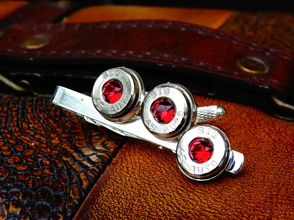 Bullet cufflinks & tie clip set garnet (etsy image id: 2329835646)