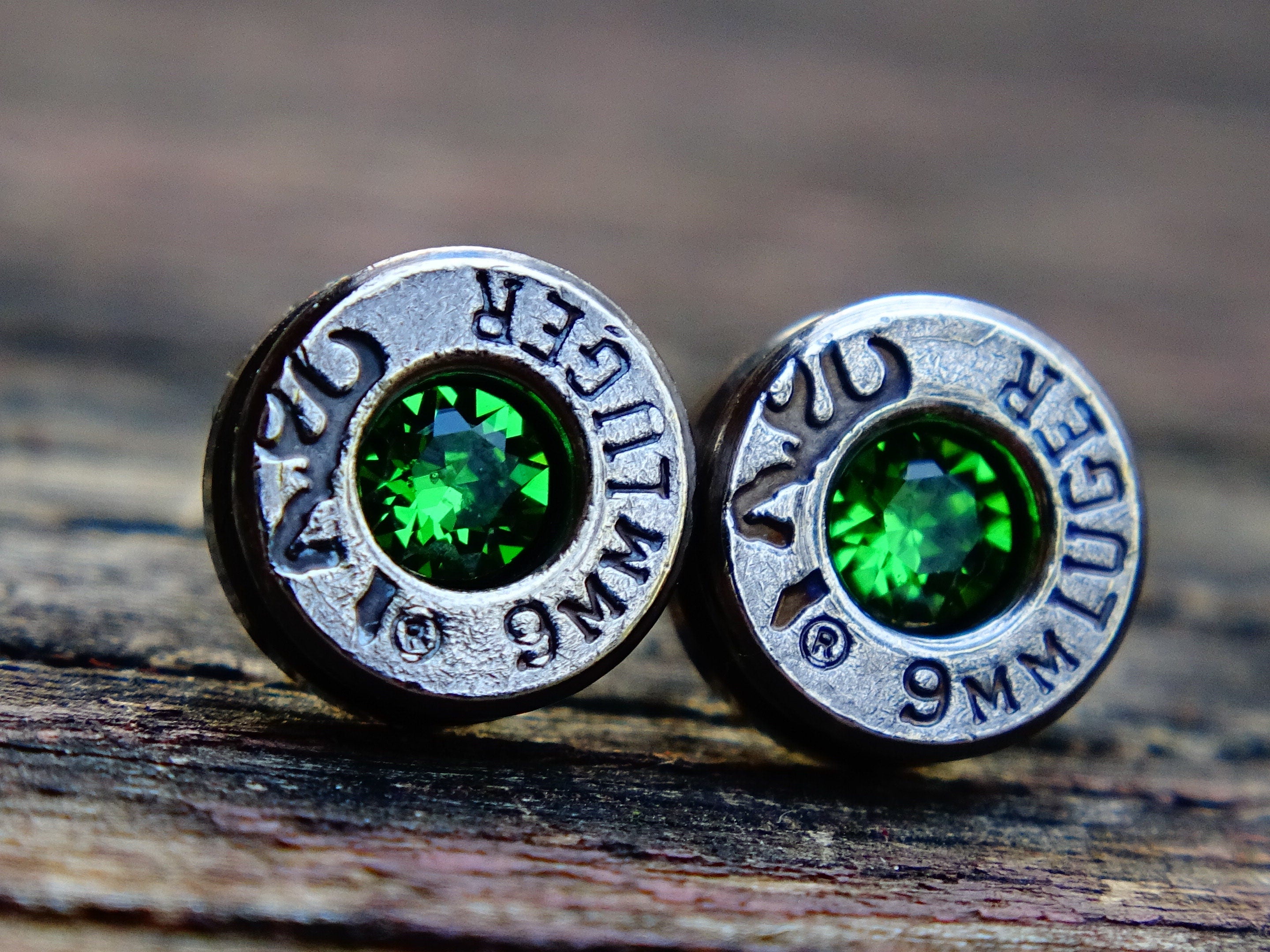 Bullet earrings gun metal clear crystal (etsy image id: 2334305241)