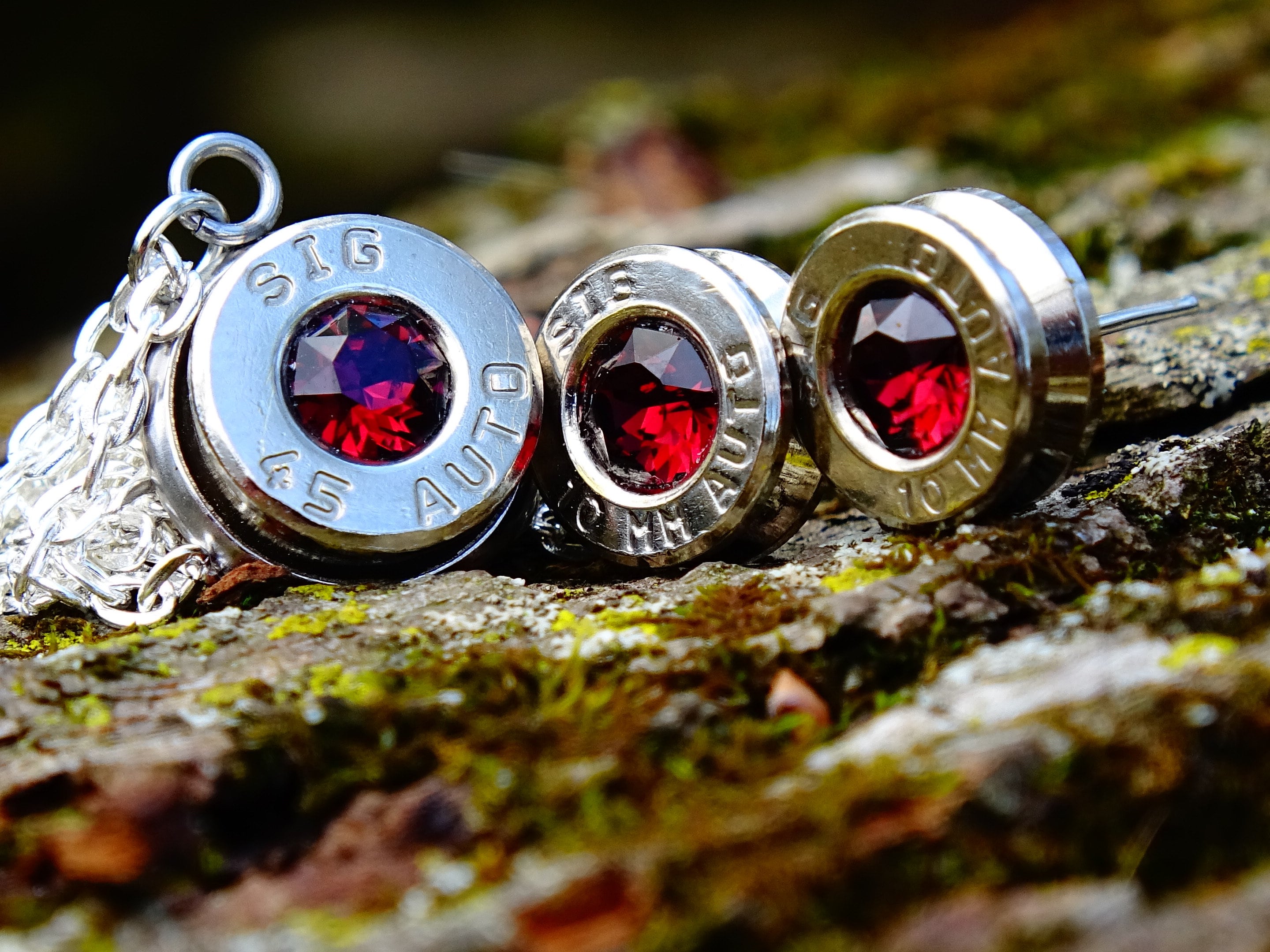 Bullet earrings & necklace burgundy (etsy image id: 2342779861)