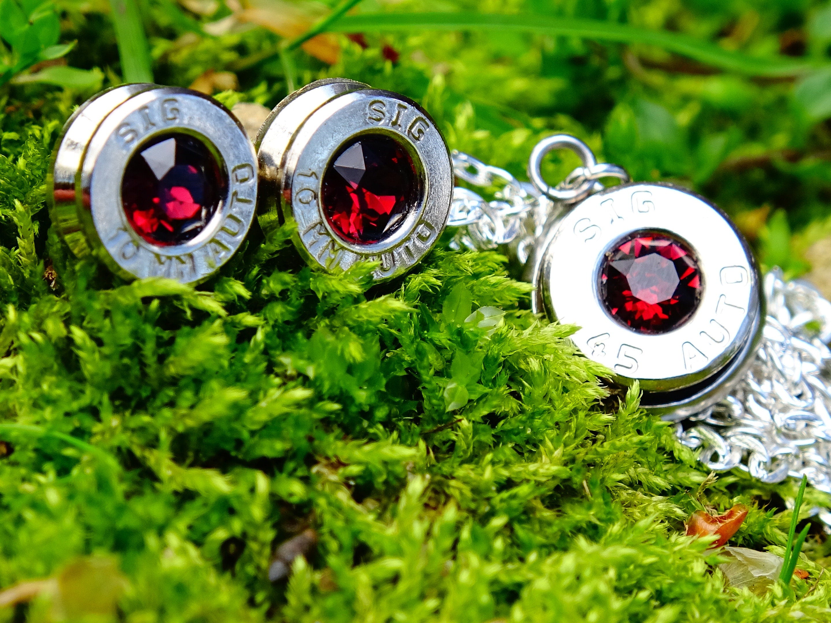 Bullet earrings & necklace burgundy (etsy image id: 2342780055)