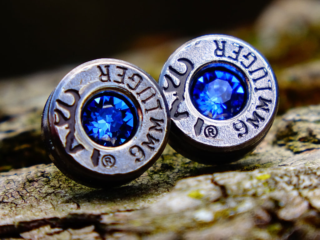 Bullet earrings gunmetal sapphire (etsy image id: 2342784803)