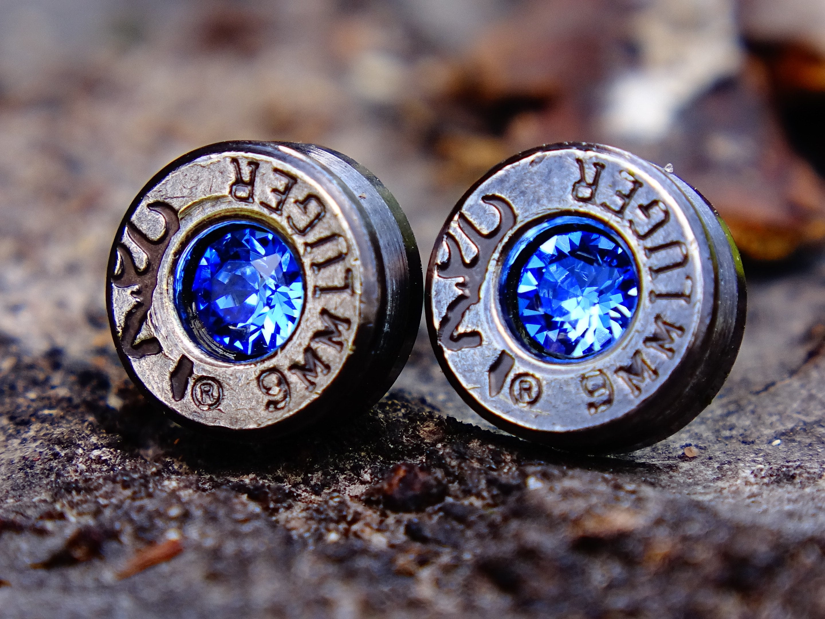 Bullet earrings gunmetal sapphire (etsy image id: 2342784979)