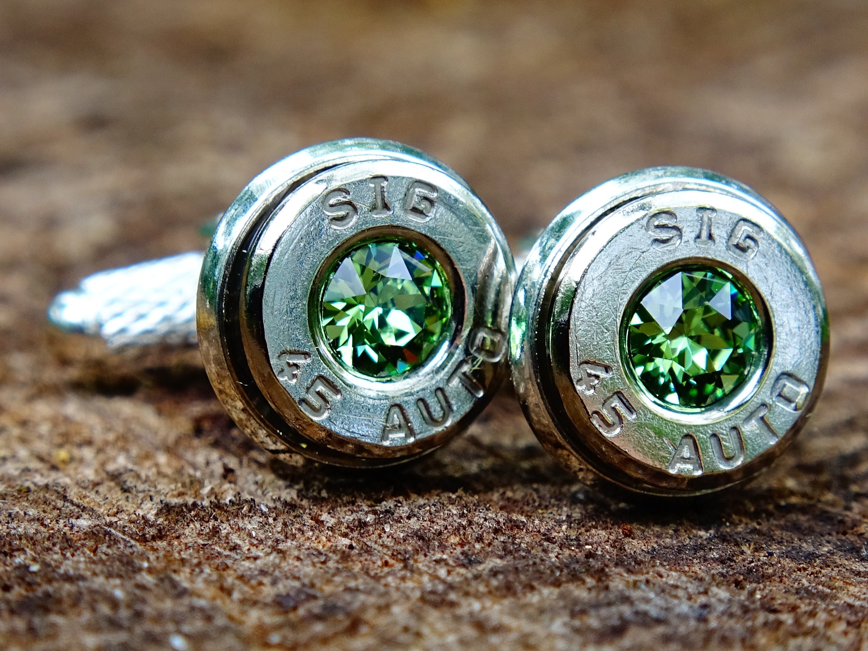 Bullet cufflinks .45 ACP peridot (etsy image id: 2377362103)