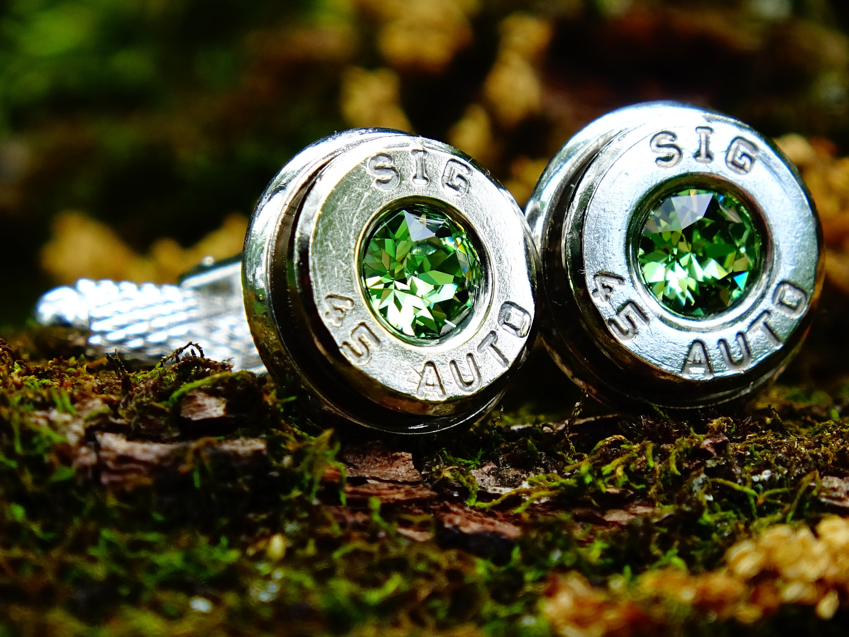 Bullet cufflinks & tie clip set peridot (etsy image id: 2377381513)