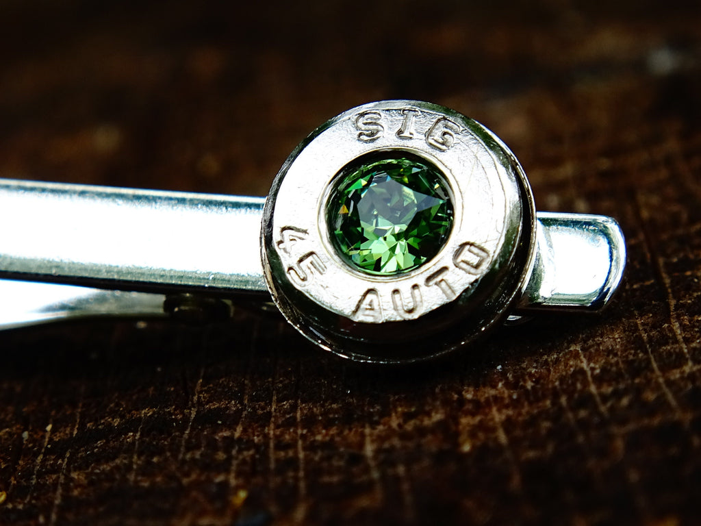 Bullet tie clip .45 ACP peridot (etsy image id: 2377397569)