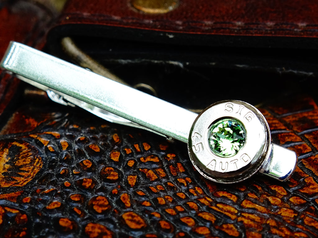 Bullet tie clip .45 ACP peridot (etsy image id: 2377398735)