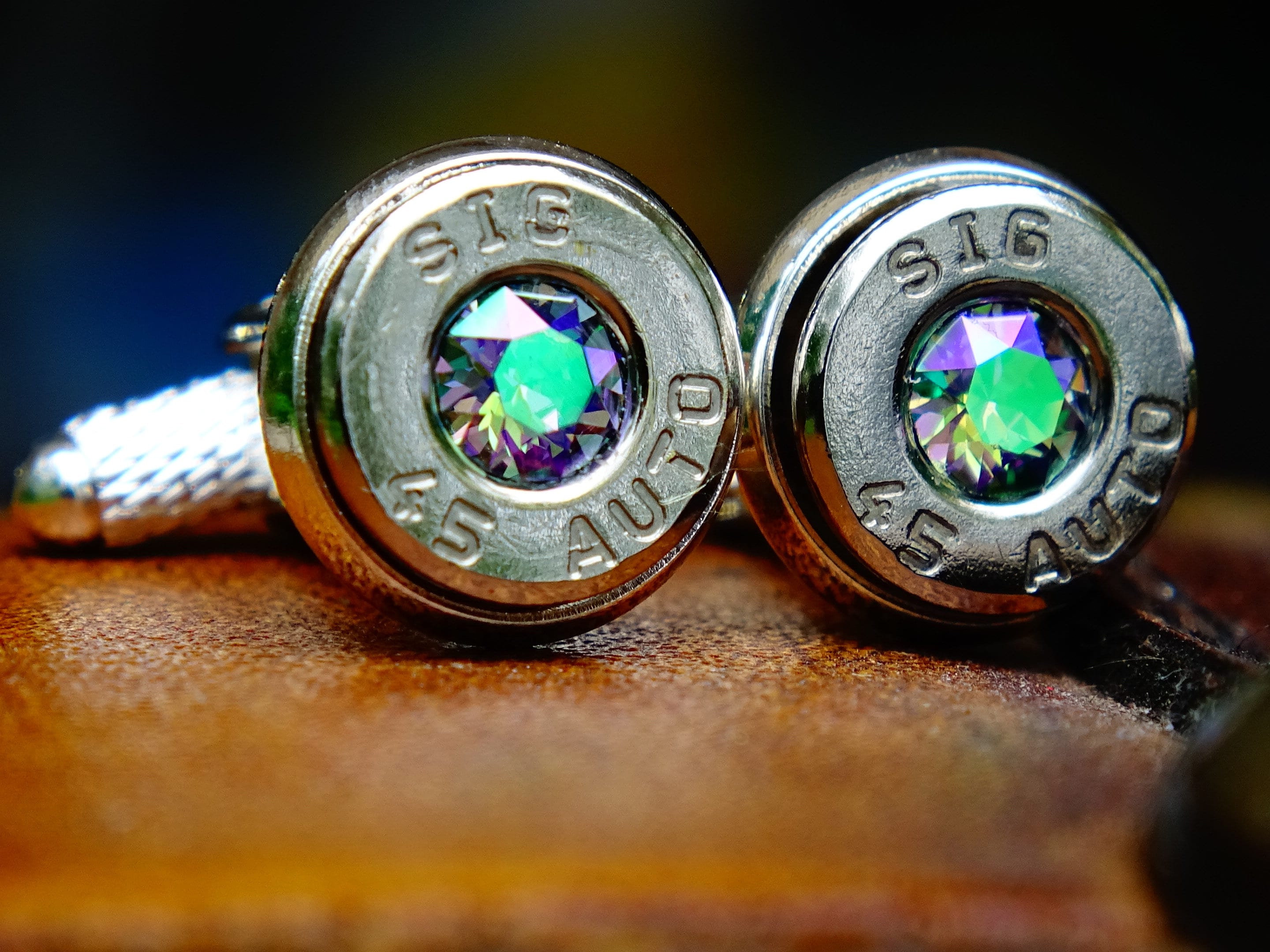 Bullet cufflinks .45 ACP alexandrite (etsy image id: 2377406331)
