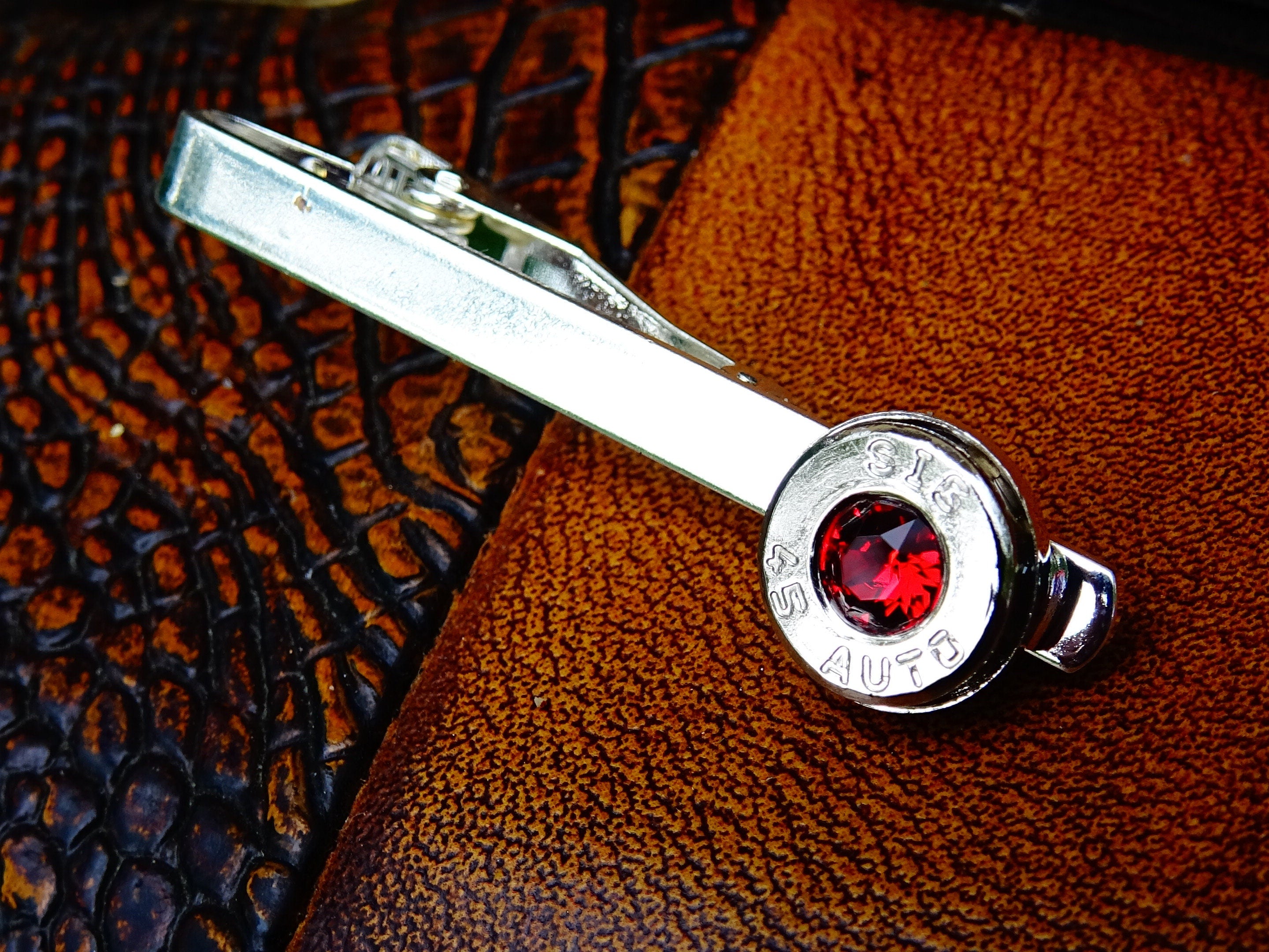 Bullet cufflinks & tie clip set garnet (etsy image id: 2377426363)