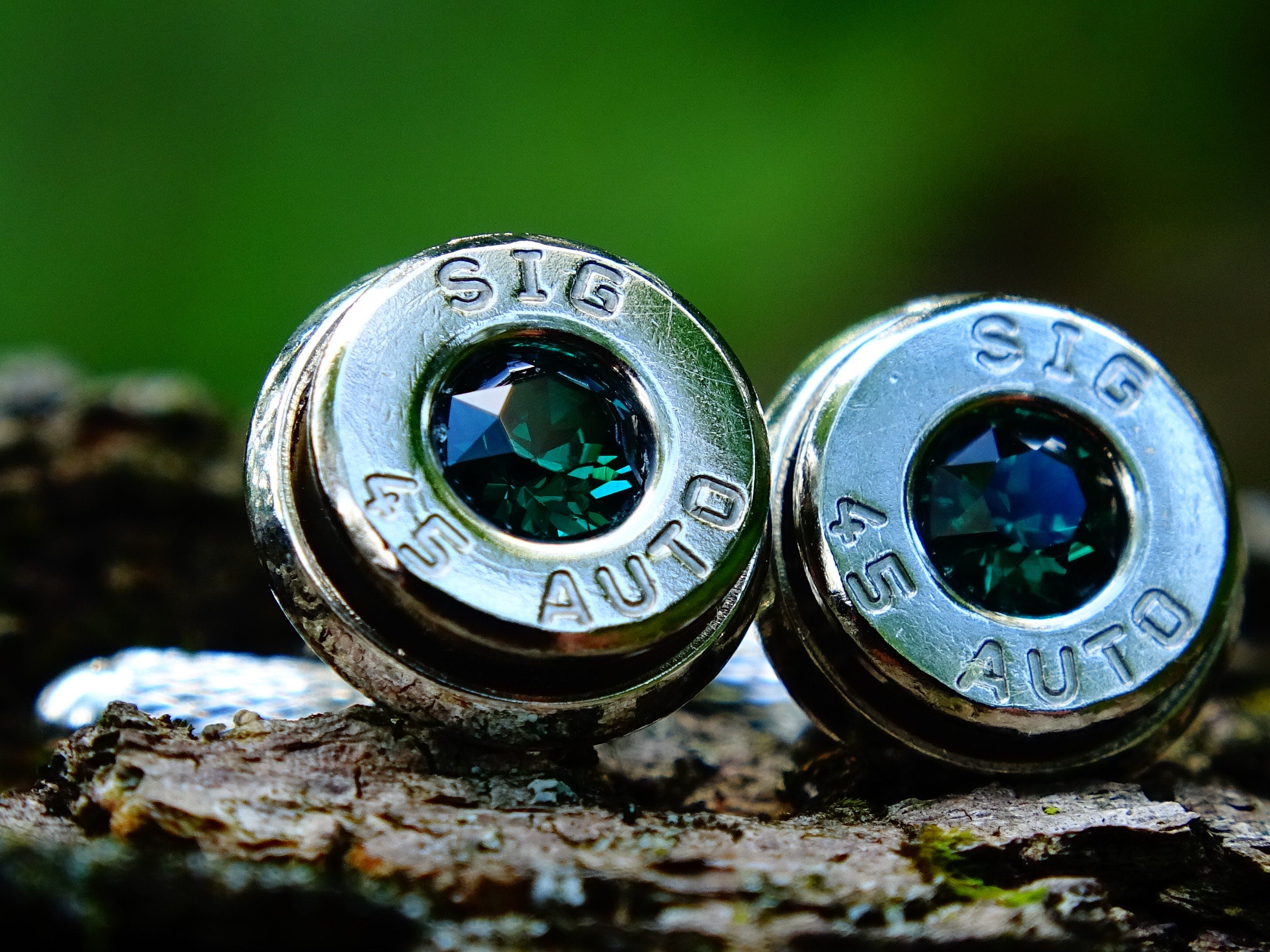 Bullet cufflinks .45 ACP emerald (etsy image id: 2578202126)