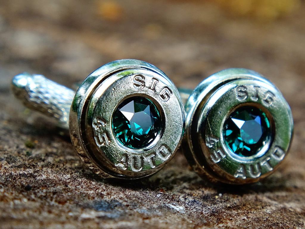 Bullet cufflinks .45 ACP emerald (etsy image id: 2578202424)