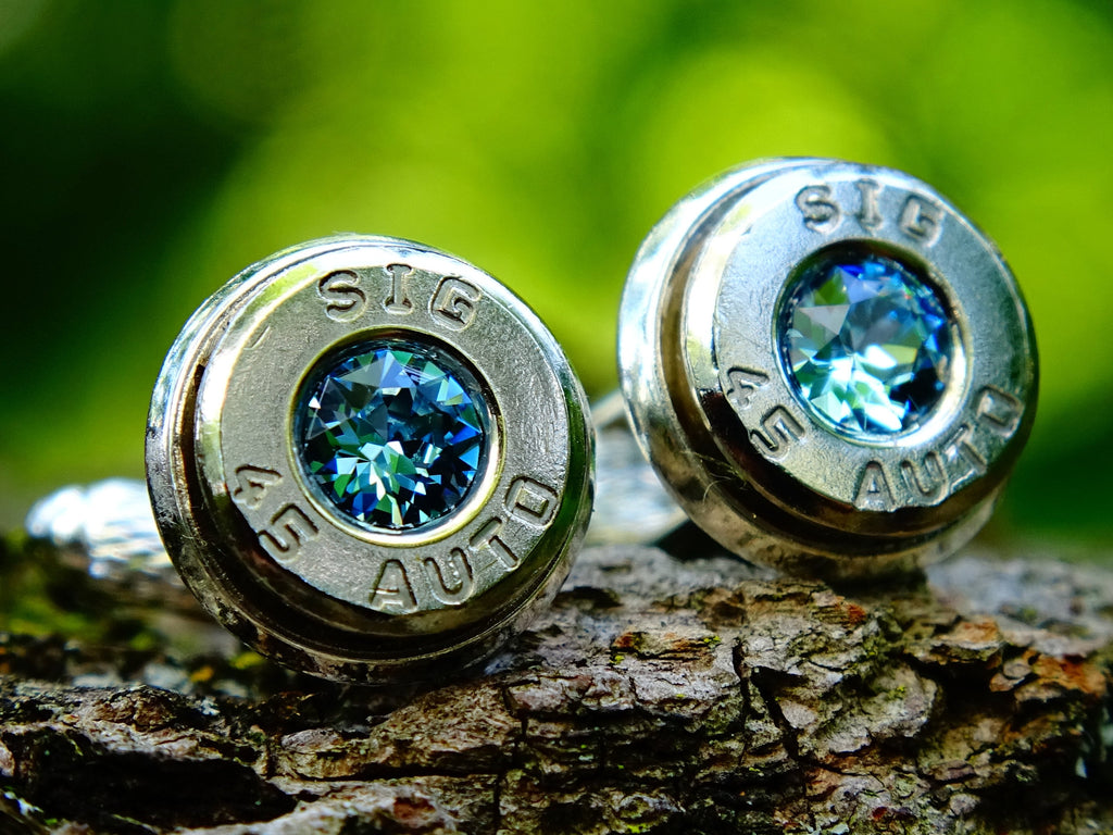 Bullet cufflinks .45 ACP aqua marine (etsy image id: 2578221324)