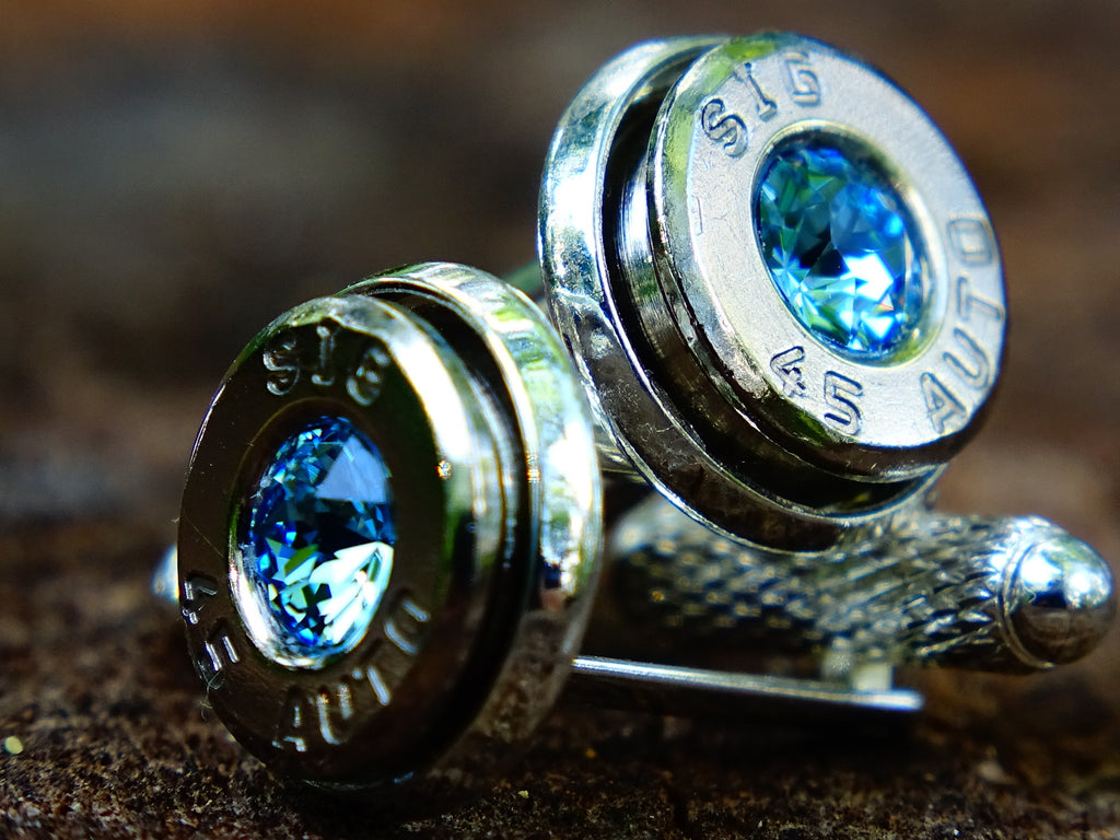 Bullet cufflinks .45 ACP aqua marine (etsy image id: 2578224756)