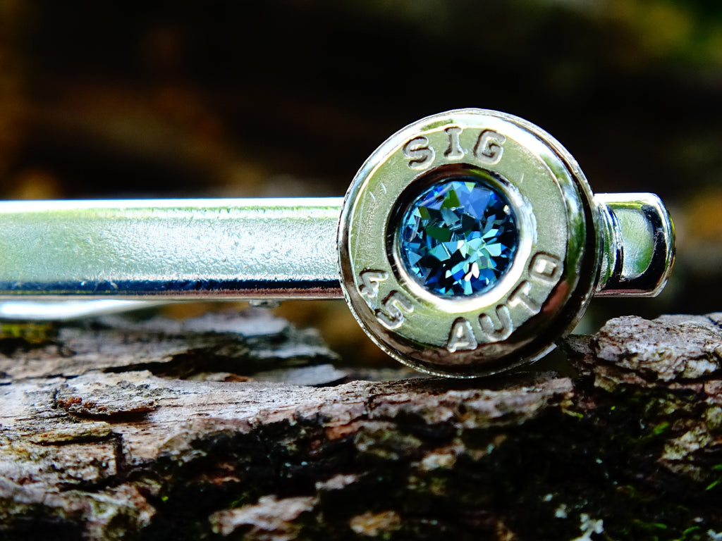 Bullet tie clip .45 ACP aqua marine (etsy image id: 2578227980)