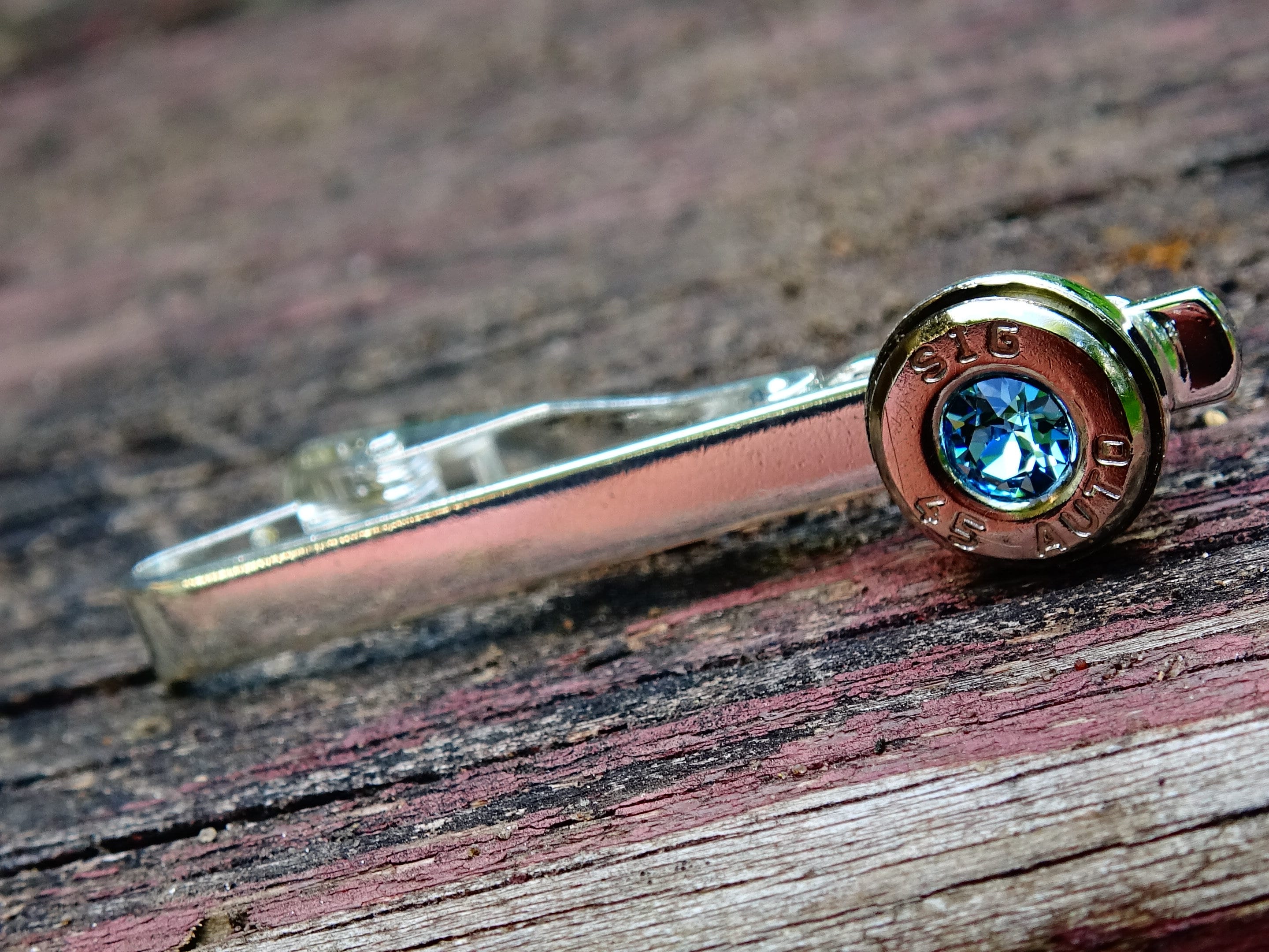 Bullet tie clip .45 ACP aqua marine (etsy image id: 2578228328)
