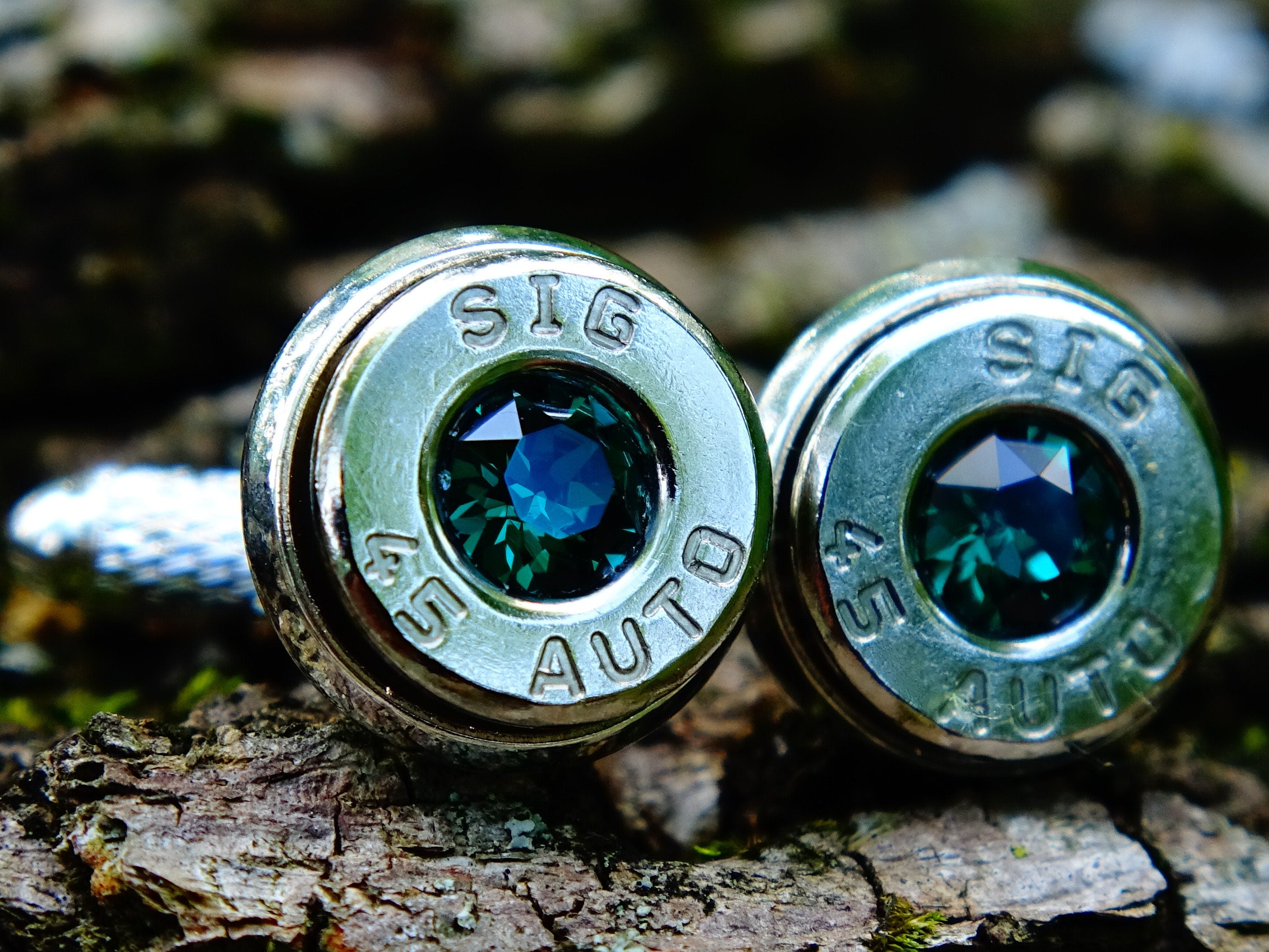 Bullet cufflinks .45 ACP emerald (etsy image id: 2625857767)