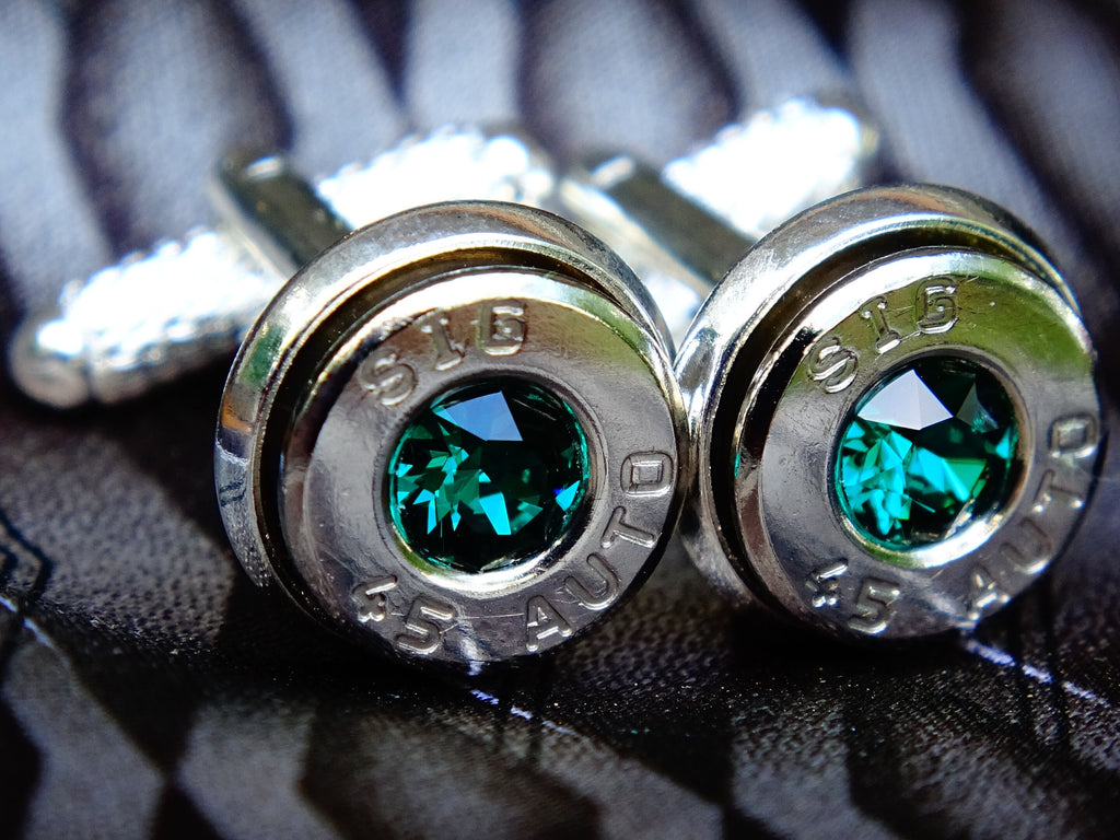 Bullet cufflinks .45 ACP emerald (etsy image id: 2625858855)