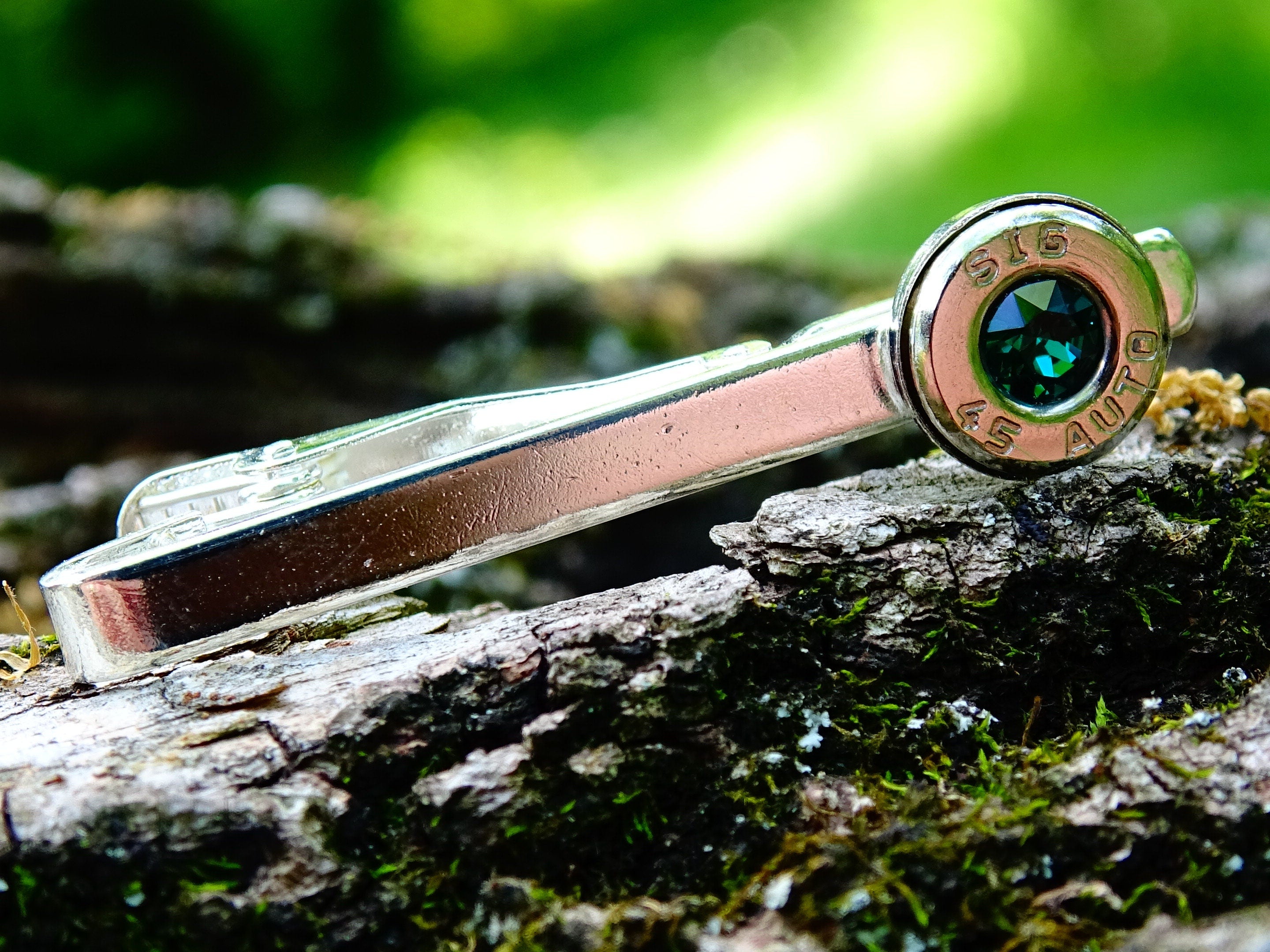 Bullet cufflinks & tie clip set emerald (etsy image id: 2625864127)