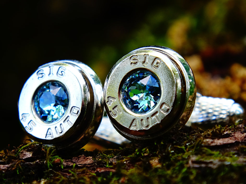 Bullet cufflinks .45 ACP aqua marine (etsy image id: 2625877177)