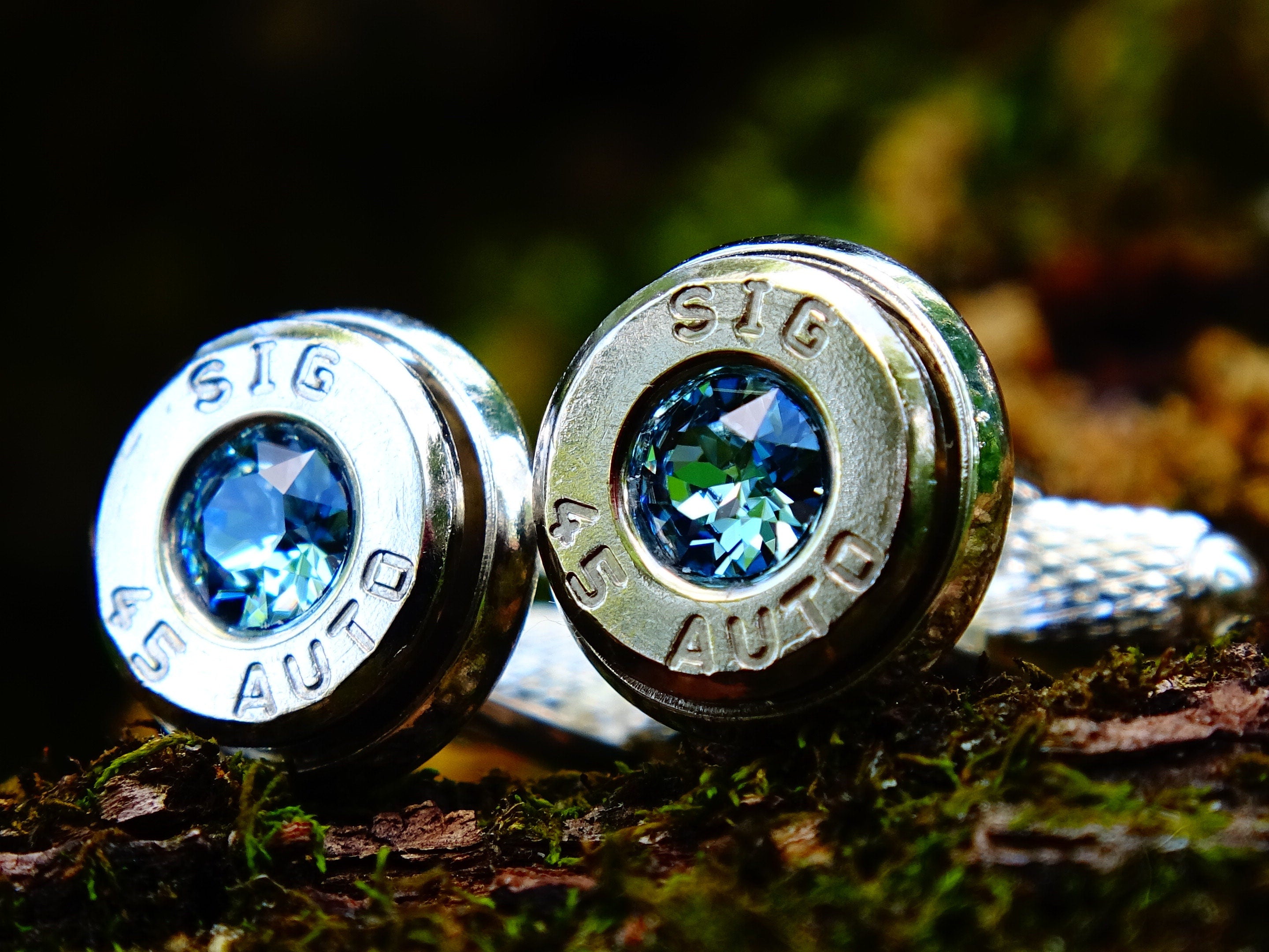 Bullet cufflinks .45 ACP aqua marine (etsy image id: 2625877177)