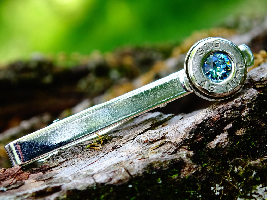 Bullet tie clip .45 ACP aqua marine (etsy image id: 2625883221)