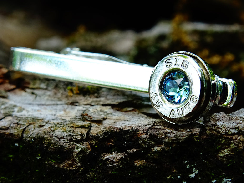 Bullet tie clip .45 ACP aqua marine (etsy image id: 2625883419)