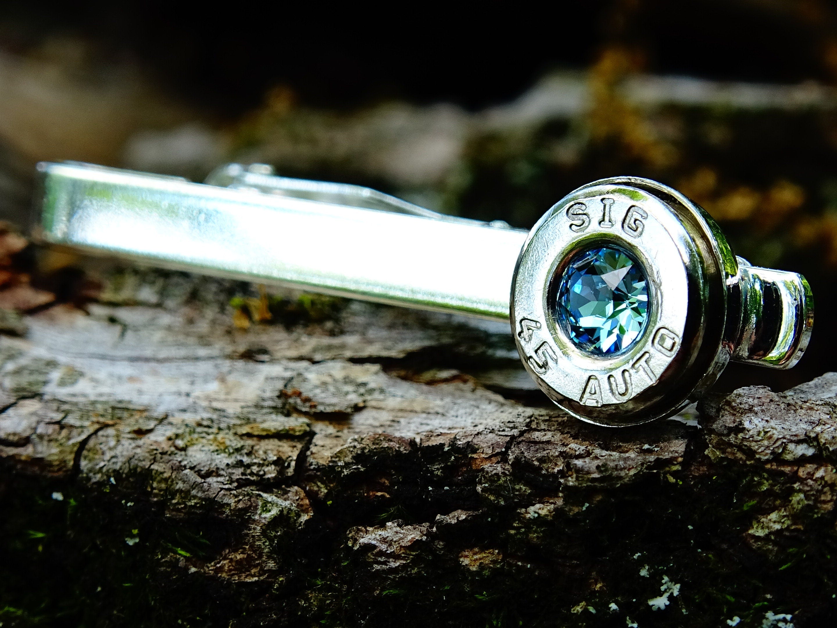 Bullet tie clip .45 ACP aqua marine (etsy image id: 2625883419)