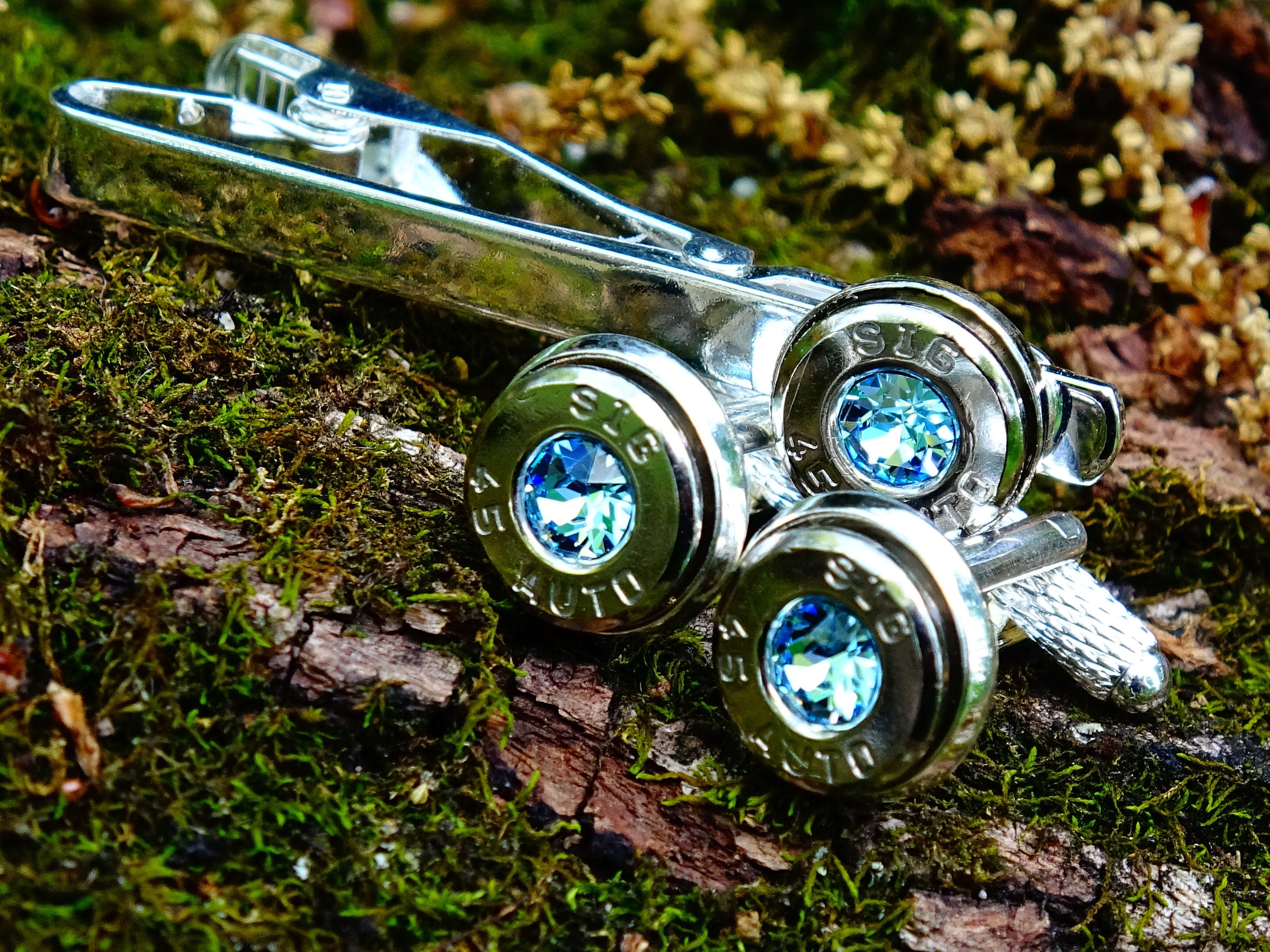 Bullet cufflinks & tie clip set aqua marine (etsy image id: 2625886535)