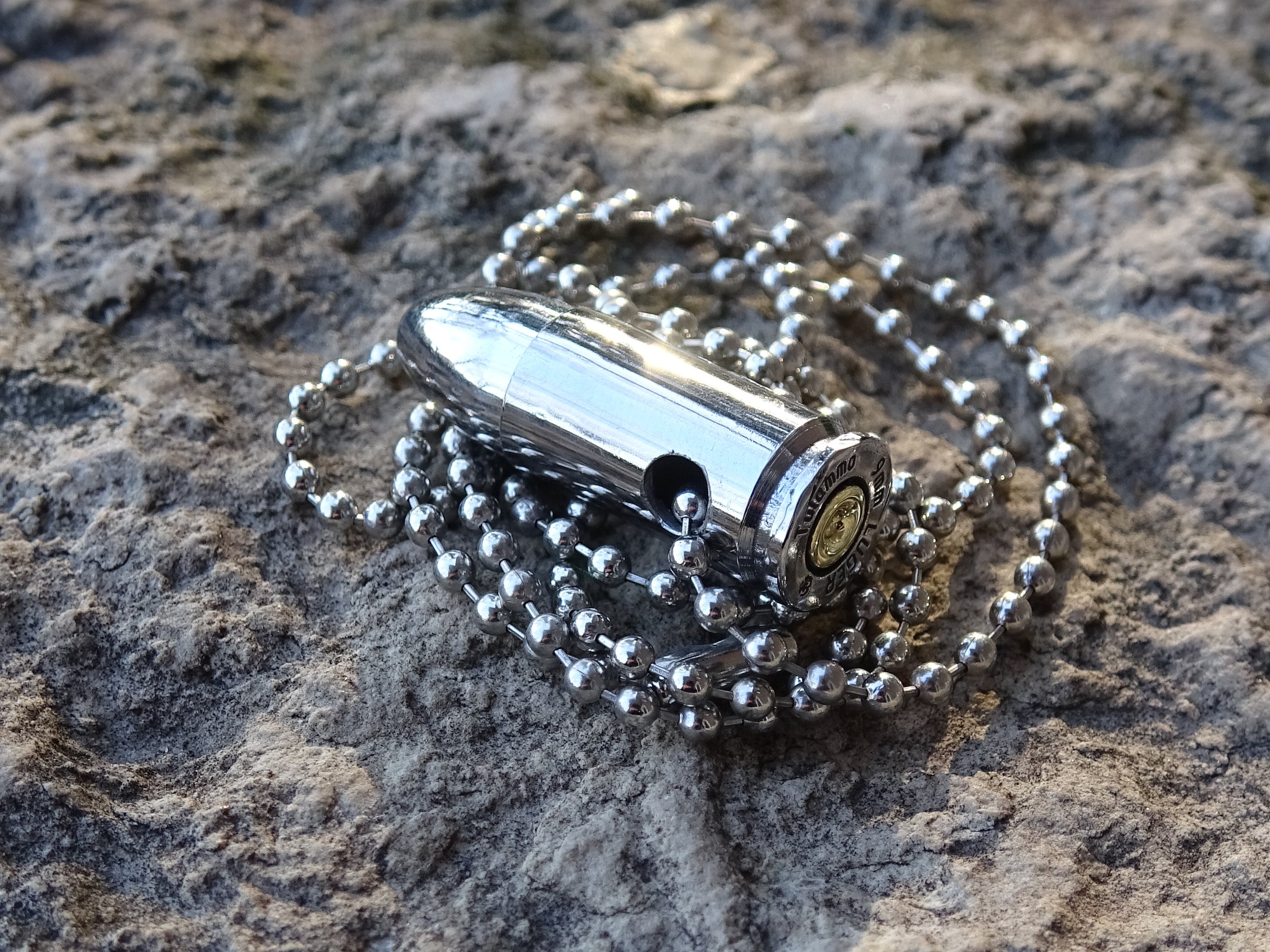 Bullet necklace dog tag chain silver (etsy image id: 2977916358)