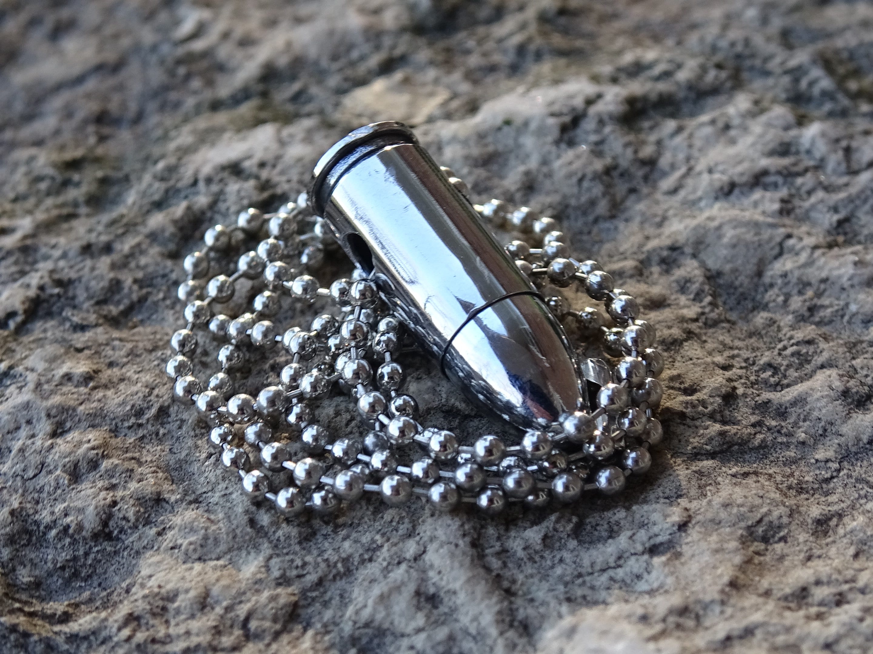 Bullet necklace dog tag chain silver (etsy image id: 3025639301)