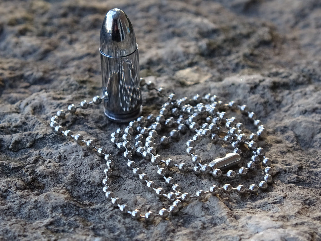 Bullet necklace dog tag chain silver (etsy image id: 3025639985)