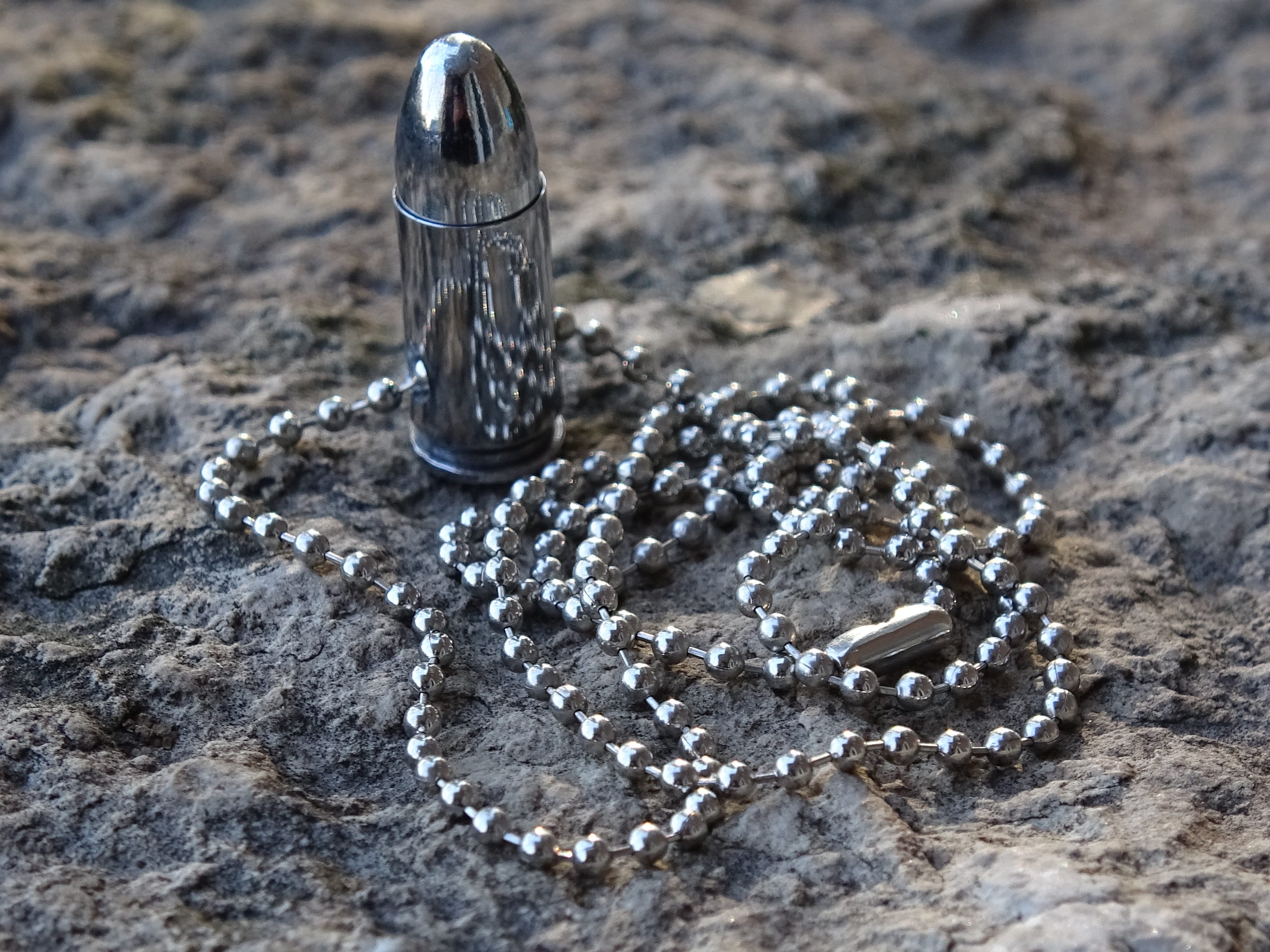 Bullet necklace dog tag chain silver (etsy image id: 3025639985)