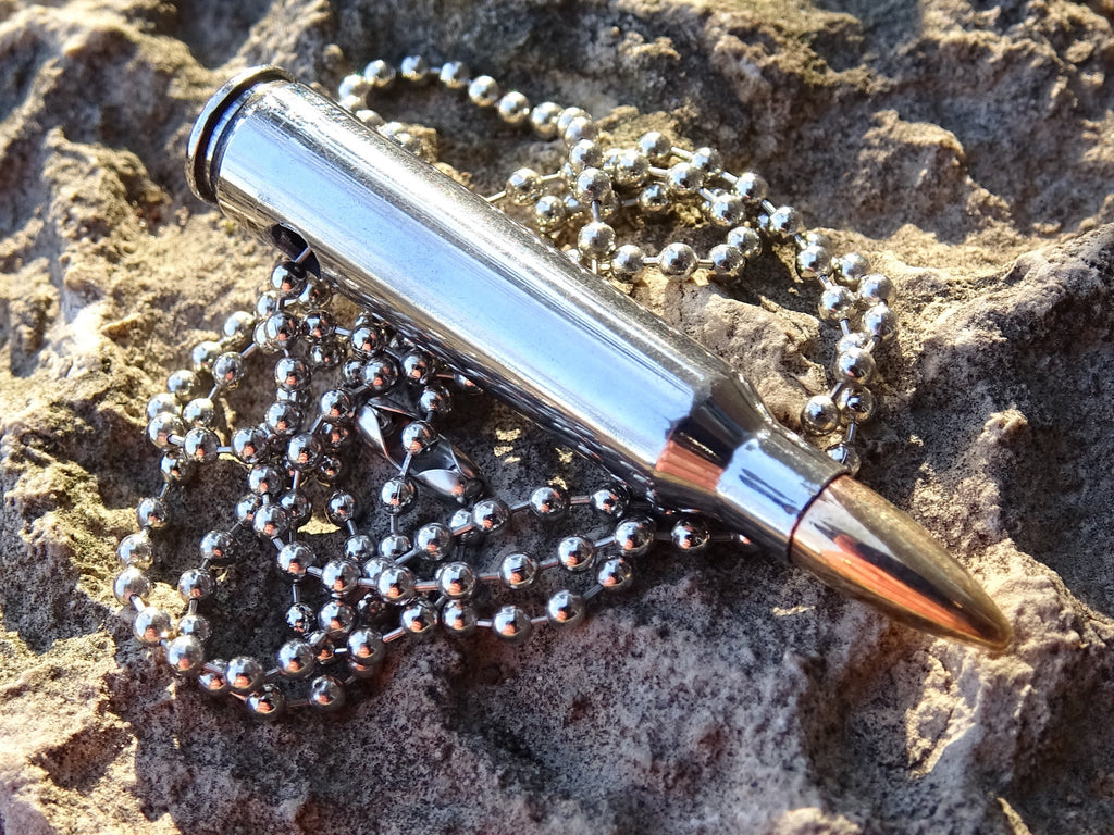 Dogtag chain bullet necklace .223 silver (etsy image id: 3025661237)