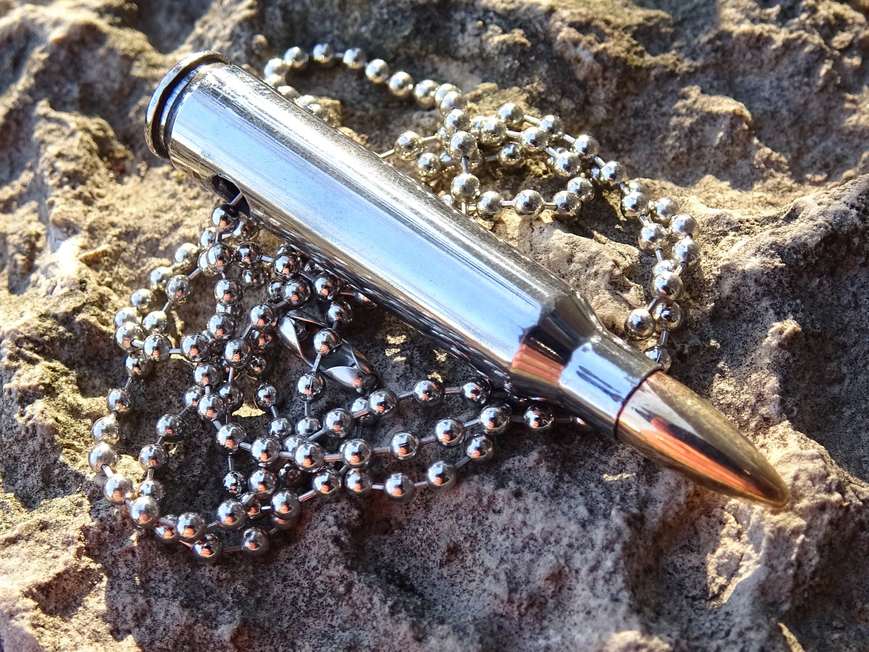Dogtag chain bullet necklace .223 silver (etsy image id: 3025661237)