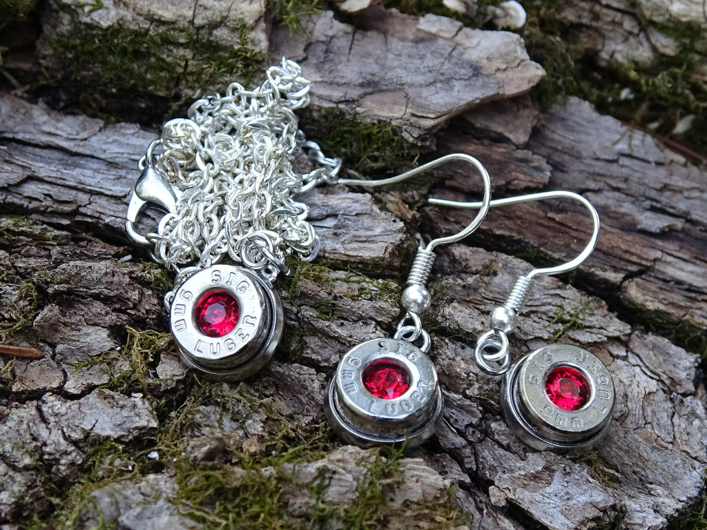 Bullet earring and necklace set shepherd hook garnet (etsy image id: 4240290468)