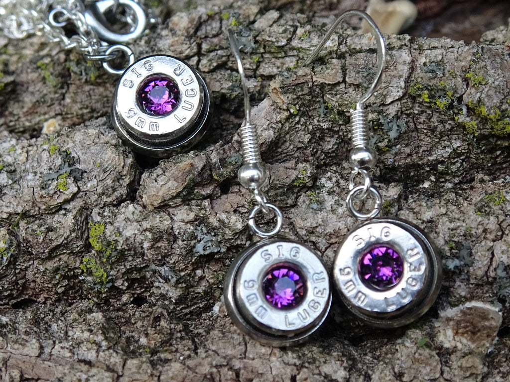 Bullet earring and necklace set shepherd hook amethyst (etsy image id: 4240301202)