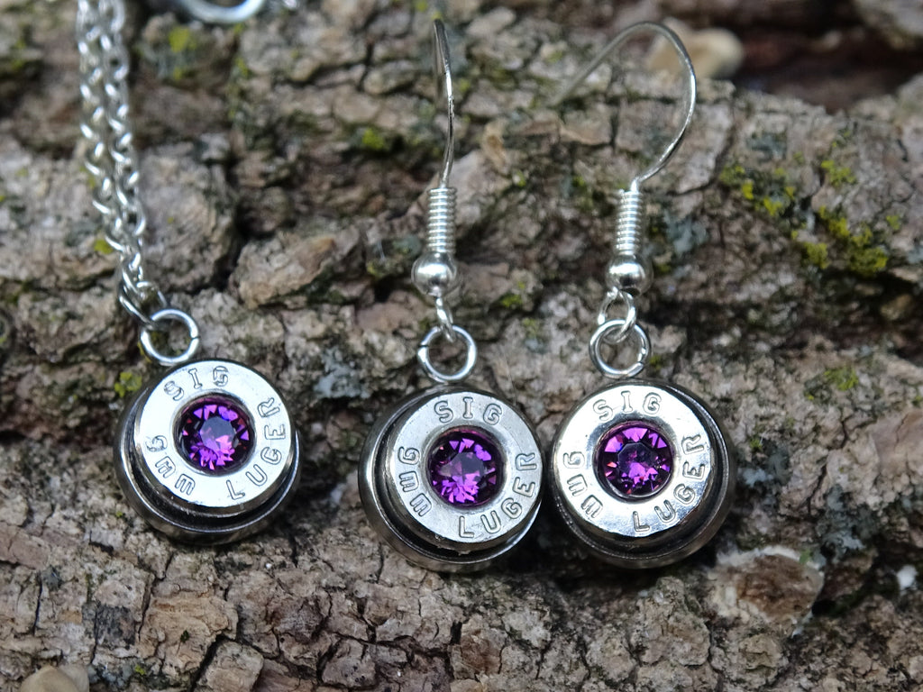 Bullet earring and necklace set shepherd hook amethyst (etsy image id: 4240301334)