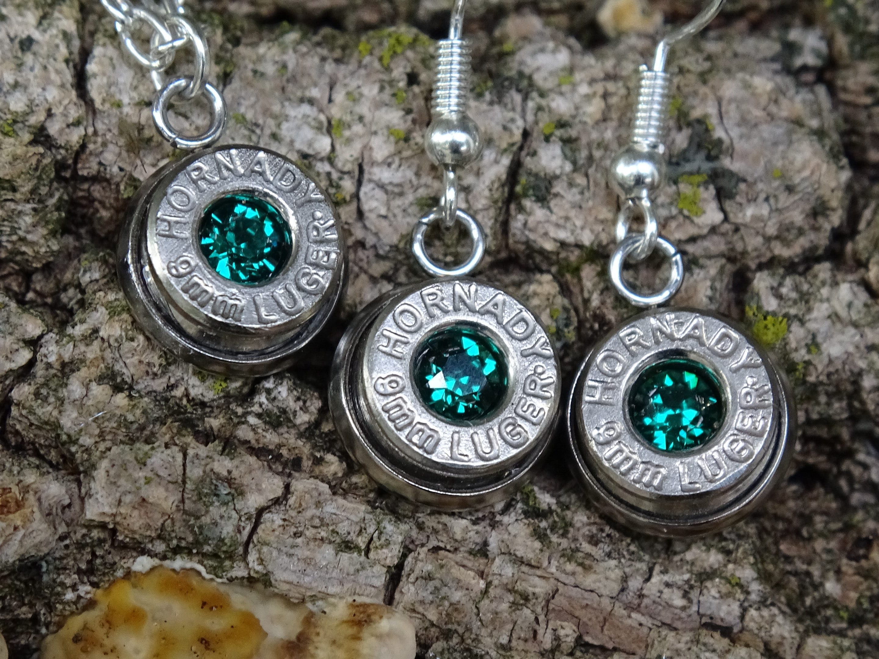 Bullet earring and necklace set shepherd hook emerald (etsy image id: 4240348214)