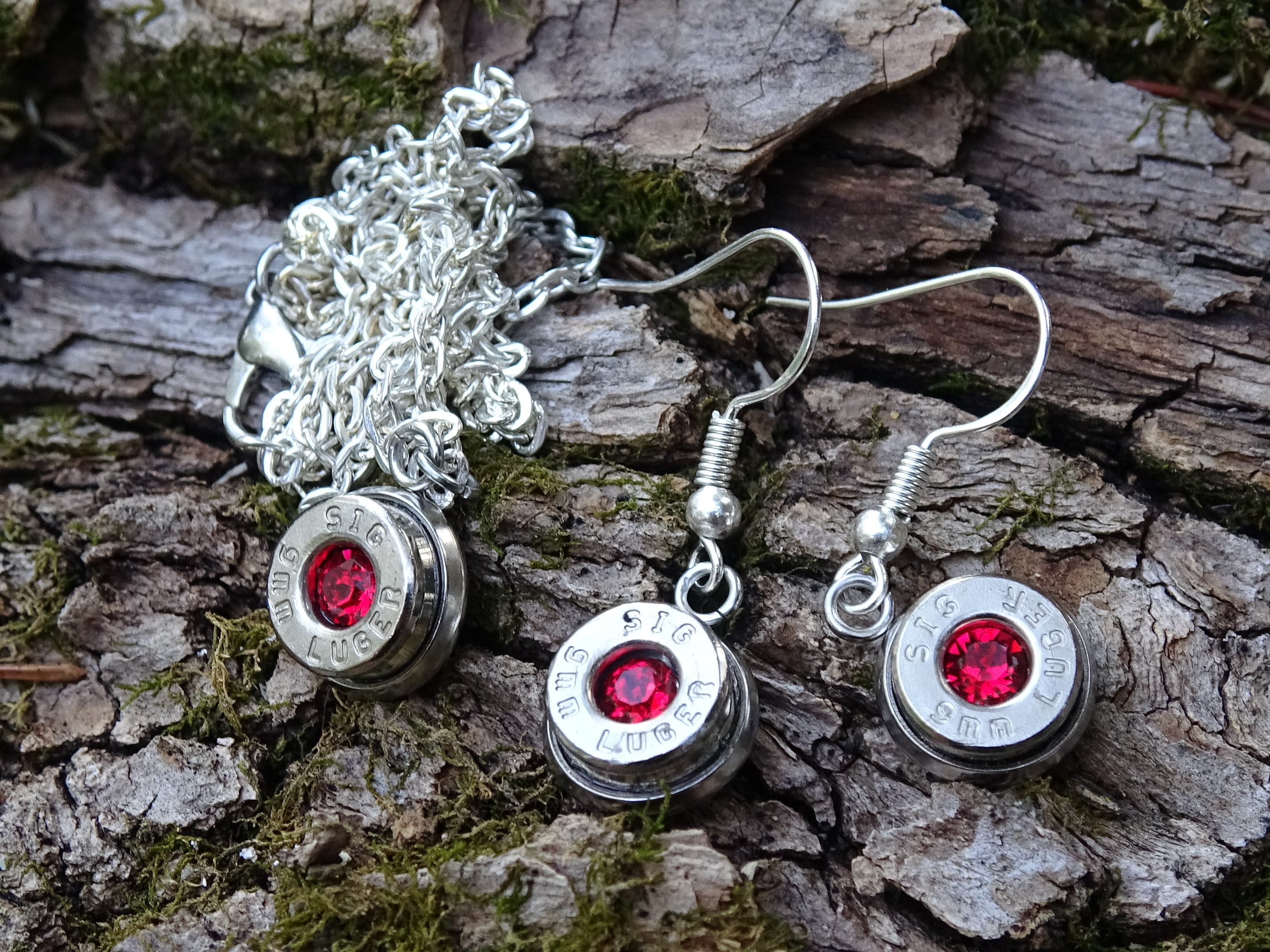 Bullet earring and necklace set shepherd hook garnet (etsy image id: 4287935917)